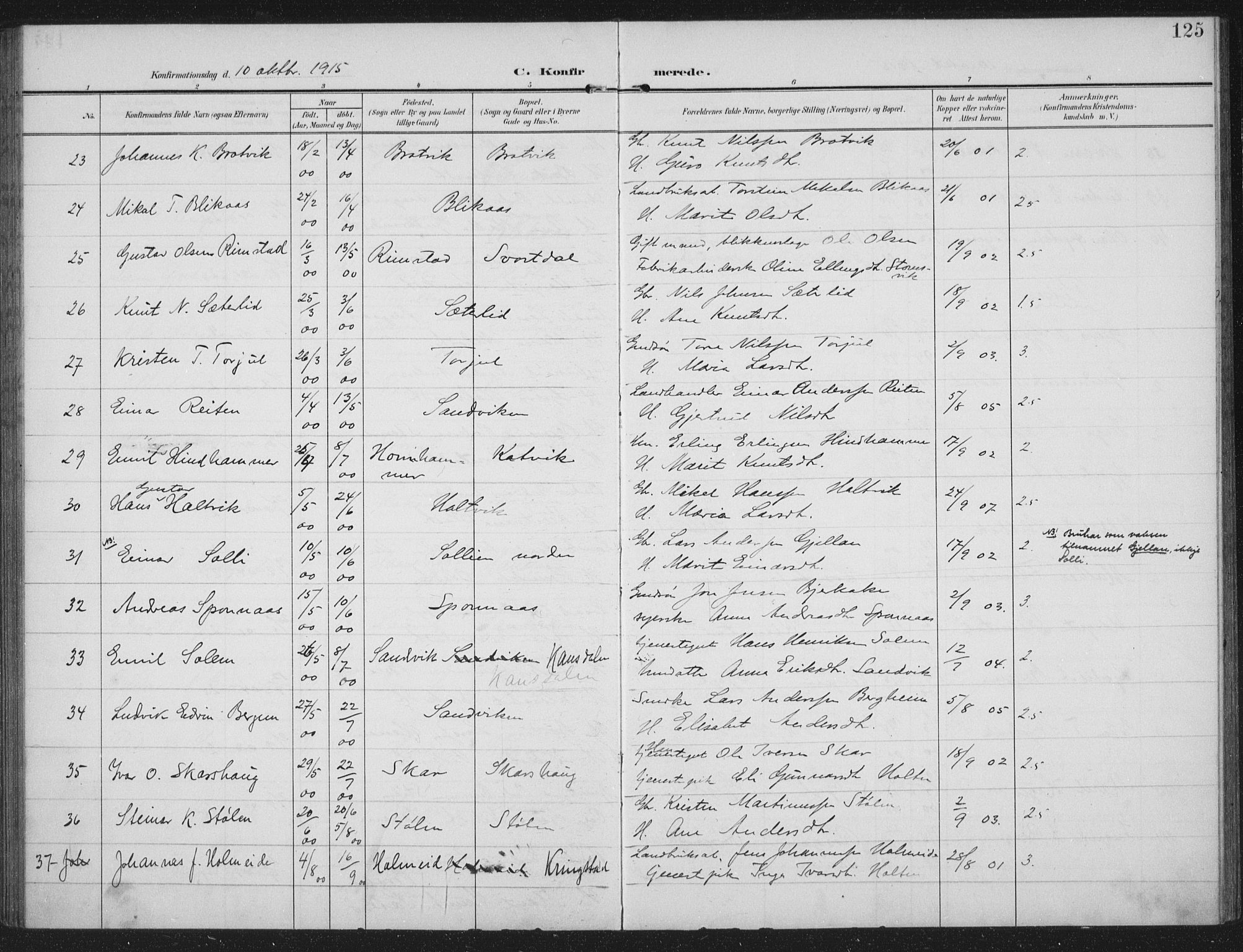 Ministerialprotokoller, klokkerbøker og fødselsregistre - Møre og Romsdal, AV/SAT-A-1454/586/L0989: Ministerialbok nr. 586A15, 1906-1915, s. 125