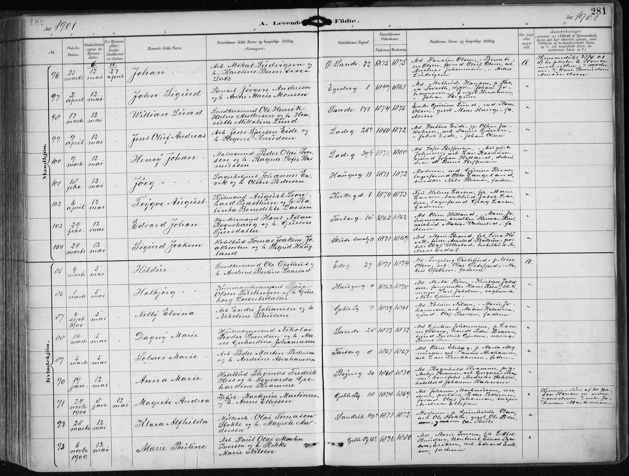 Sandviken Sokneprestembete, AV/SAB-A-77601/H/Ha/L0005: Ministerialbok nr. B 2, 1891-1901, s. 281