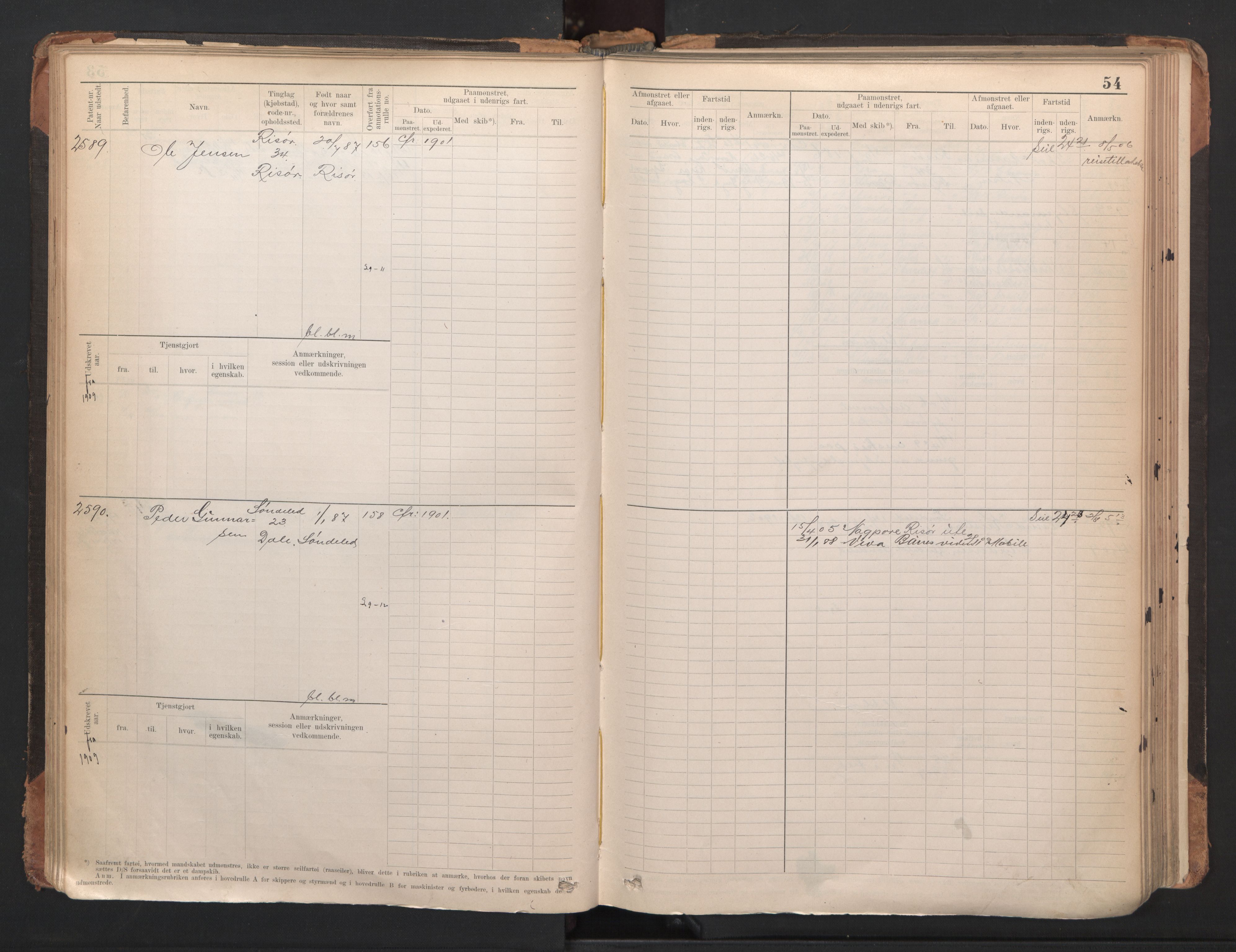 Risør mønstringskrets, AV/SAK-2031-0010/F/Fb/L0005: Hovedrulle A nr 2485-3065, Q-5, 1904-1948, s. 57