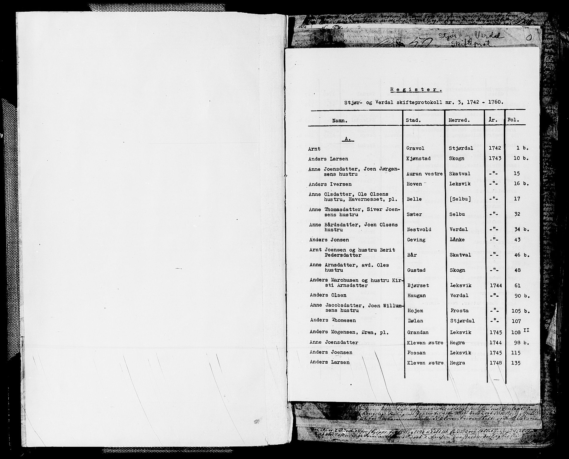 Stjør- og Verdal sorenskriveri, AV/SAT-A-4167/1/3/3A/L0005: Skifteprotokoll 3, 1742-1760