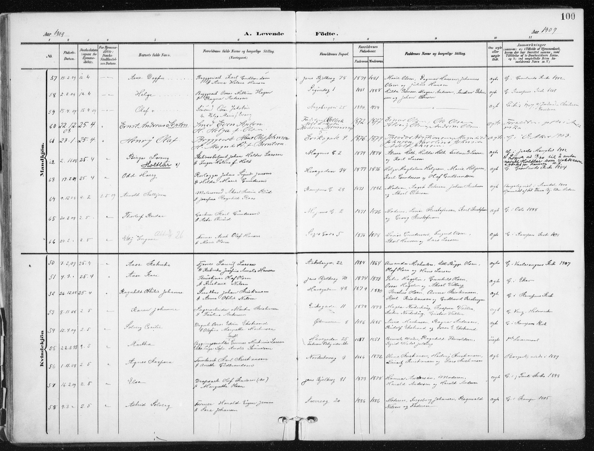 Kampen prestekontor Kirkebøker, AV/SAO-A-10853/F/Fa/L0010: Ministerialbok nr. I 10, 1905-1917, s. 100