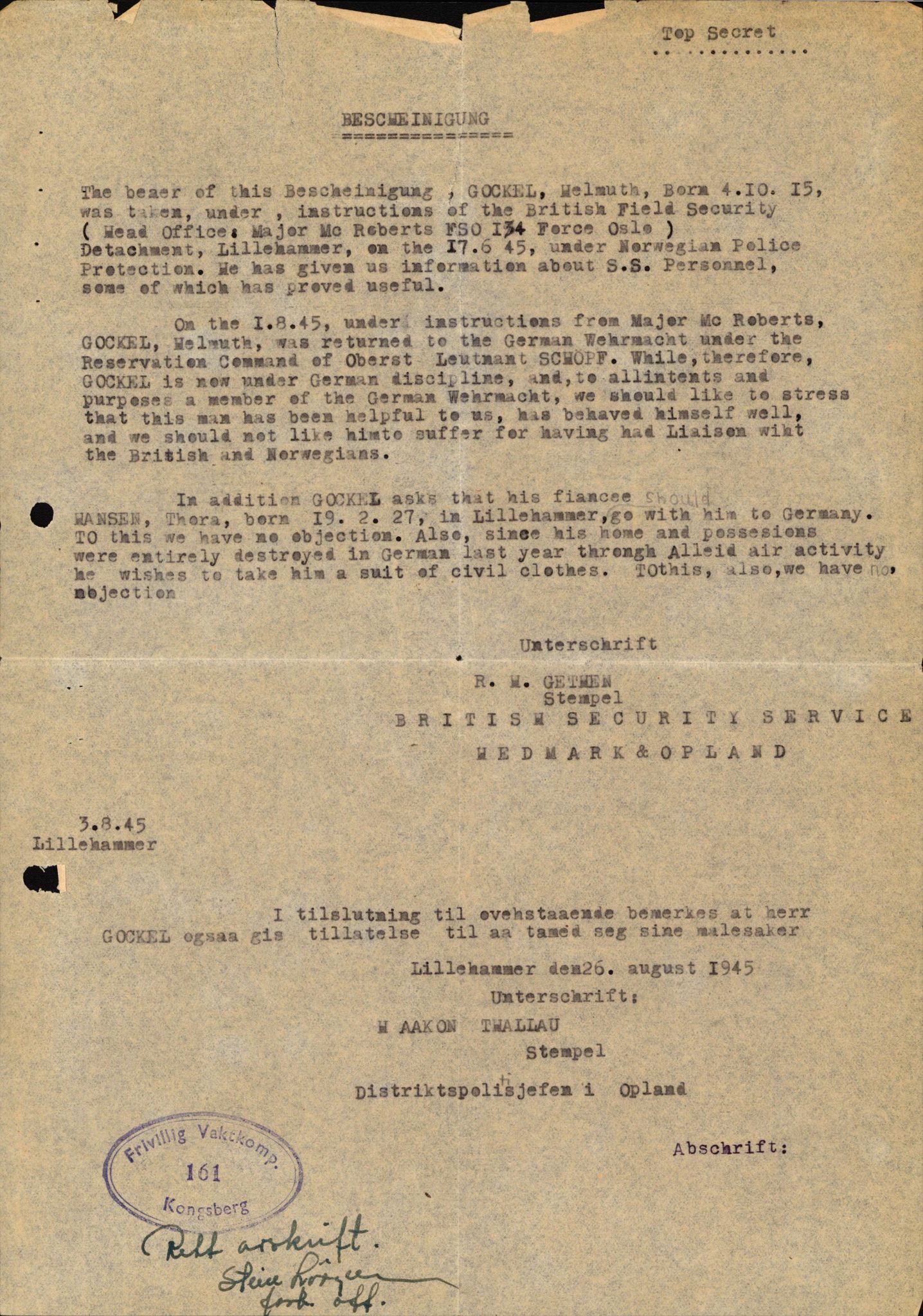 Forsvaret, Forsvarets overkommando II, AV/RA-RAFA-3915/D/Db/L0010: CI Questionaires. Tyske okkupasjonsstyrker i Norge. Tyskere., 1945-1946, s. 18