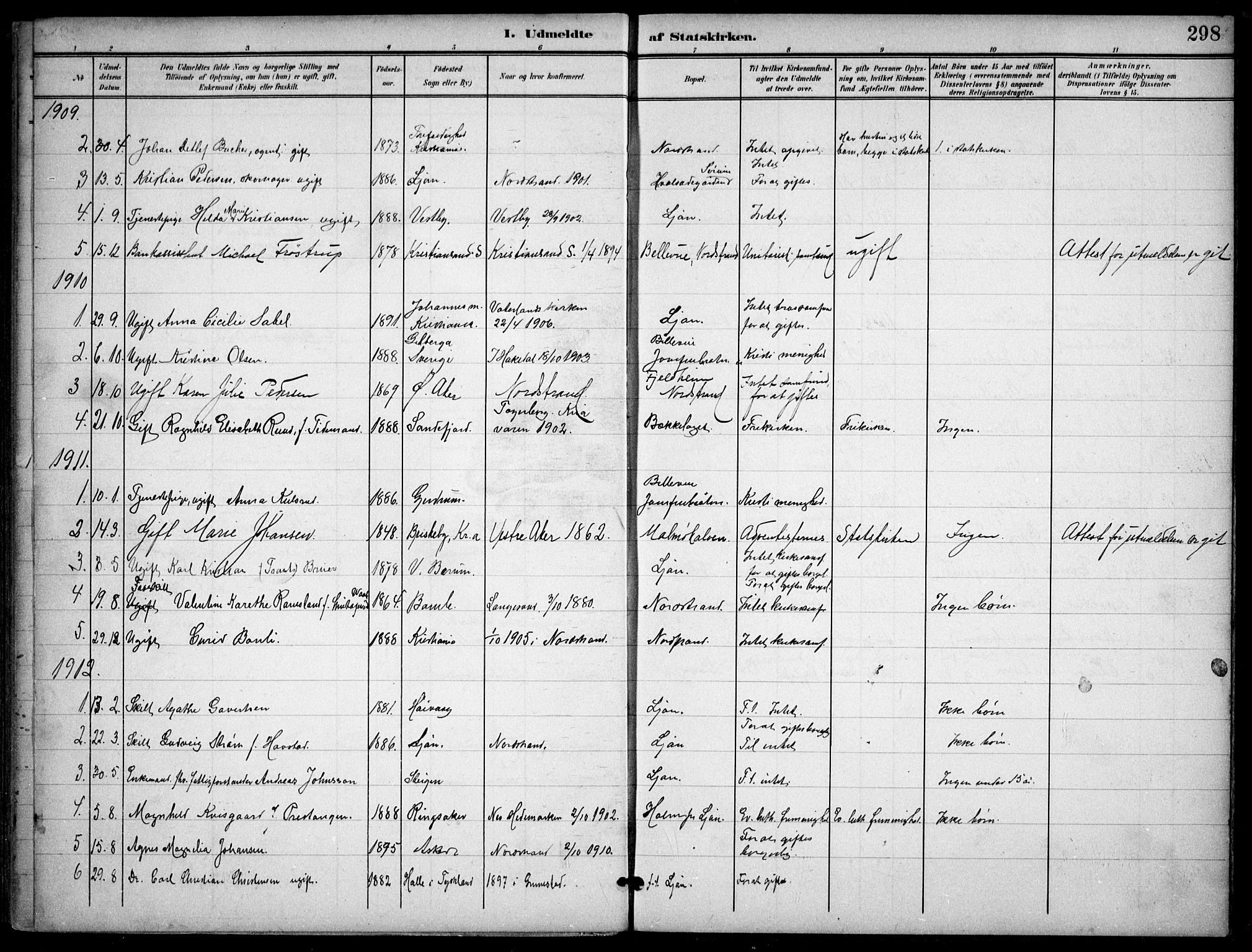 Nordstrand prestekontor Kirkebøker, AV/SAO-A-10362a/F/Fa/L0001: Ministerialbok nr. 1, 1900-1914, s. 298