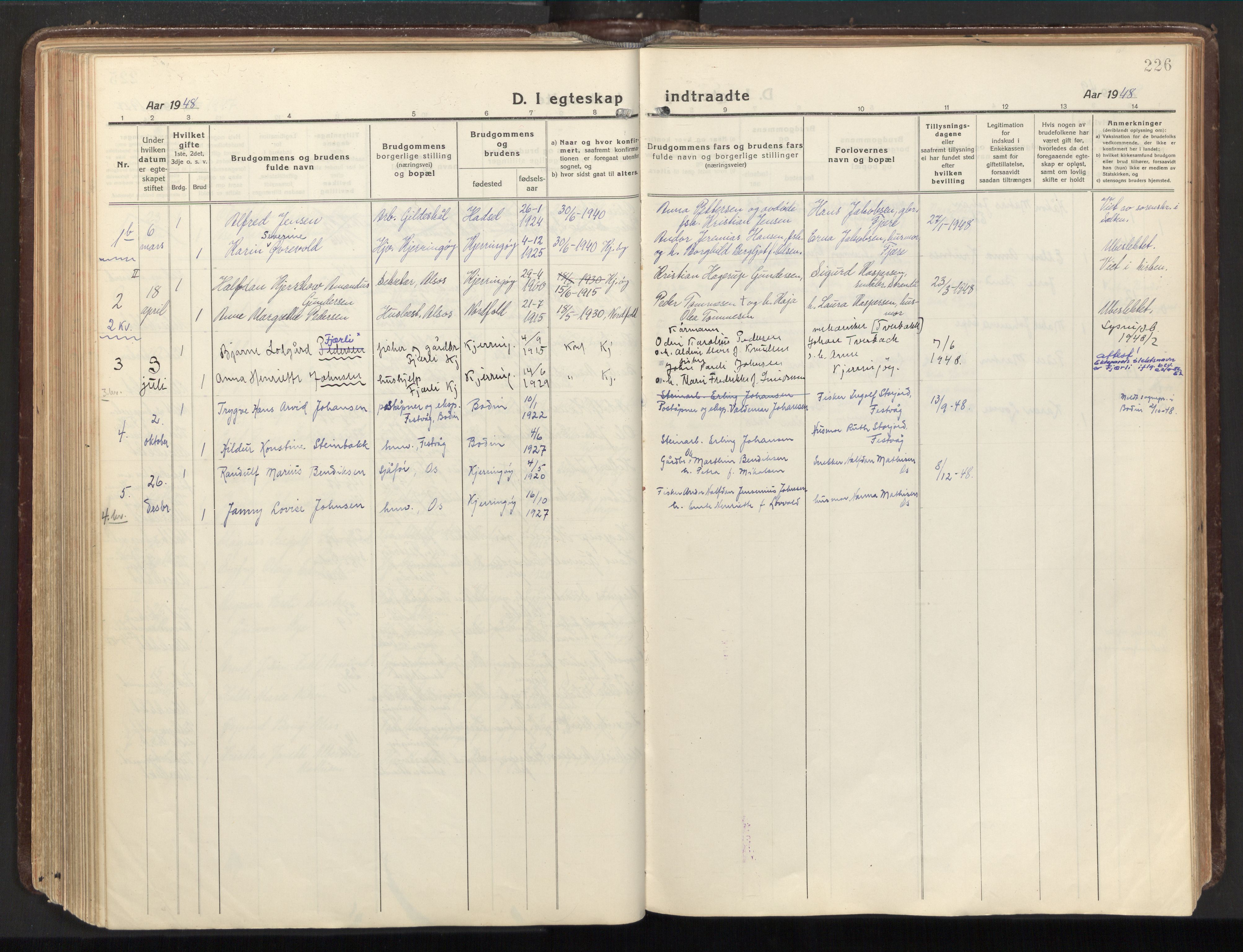 Ministerialprotokoller, klokkerbøker og fødselsregistre - Nordland, AV/SAT-A-1459/803/L0073: Ministerialbok nr. 803A03, 1920-1955, s. 226