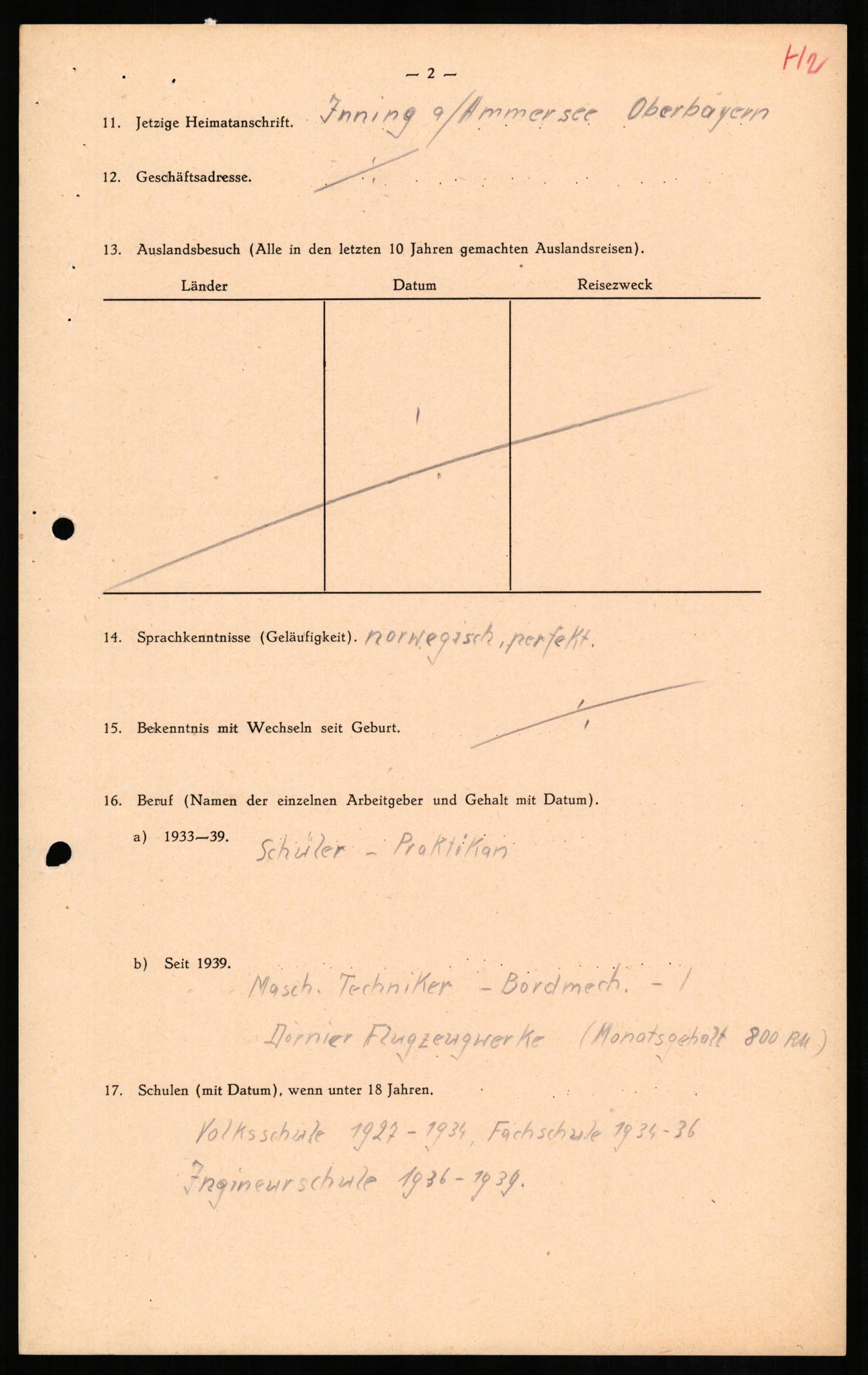 Forsvaret, Forsvarets overkommando II, AV/RA-RAFA-3915/D/Db/L0011: CI Questionaires. Tyske okkupasjonsstyrker i Norge. Tyskere., 1945-1946, s. 315