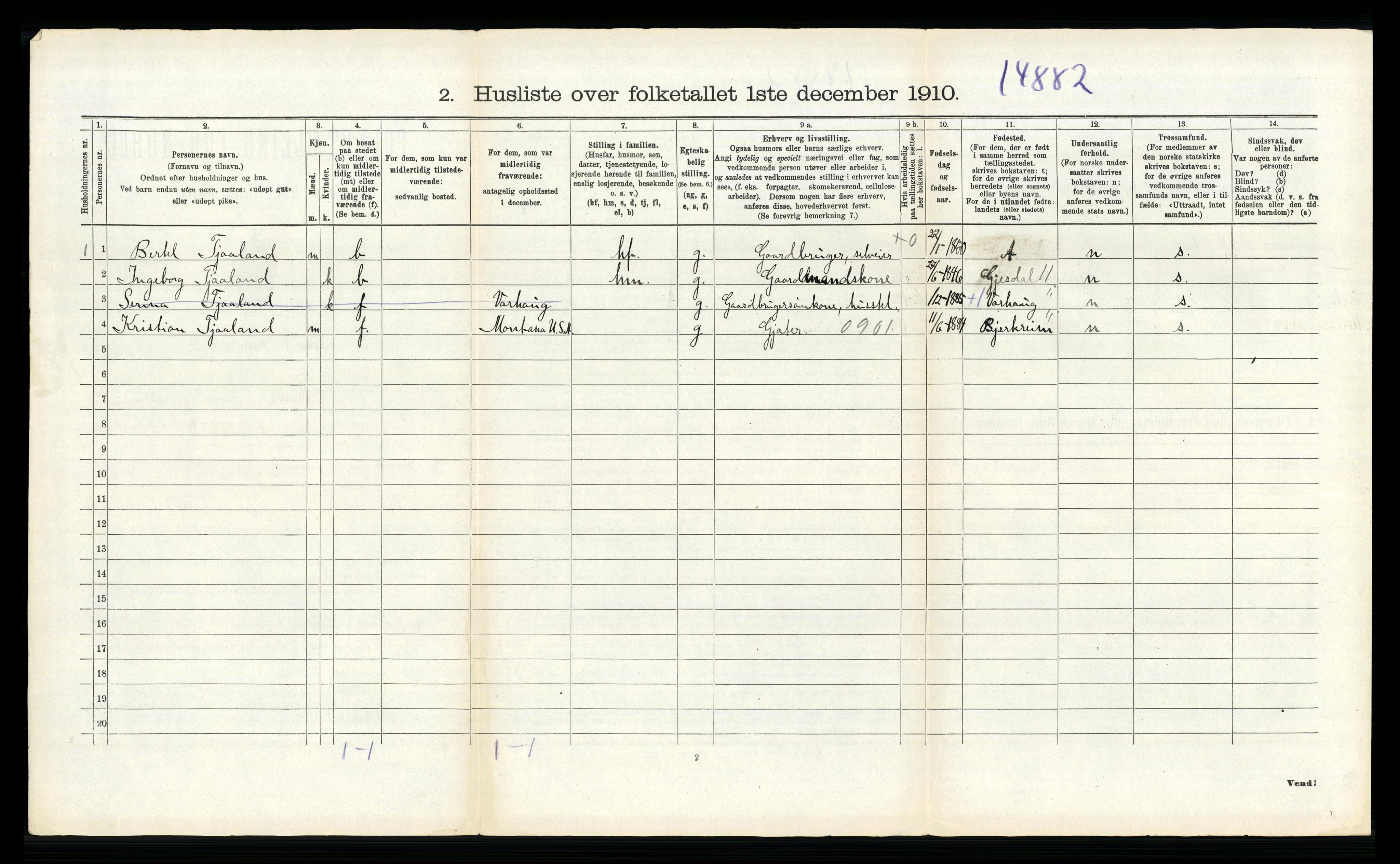 RA, Folketelling 1910 for 1121 Time herred, 1910, s. 1000