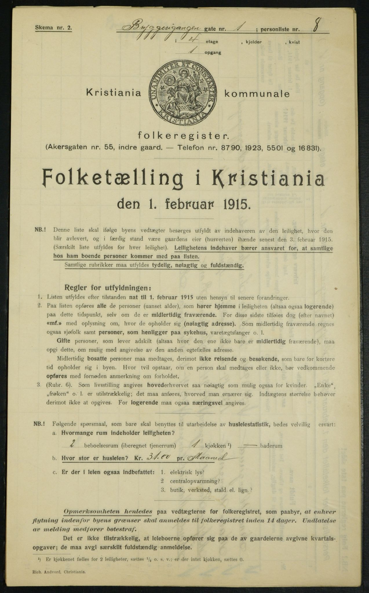 OBA, Kommunal folketelling 1.2.1915 for Kristiania, 1915, s. 9923