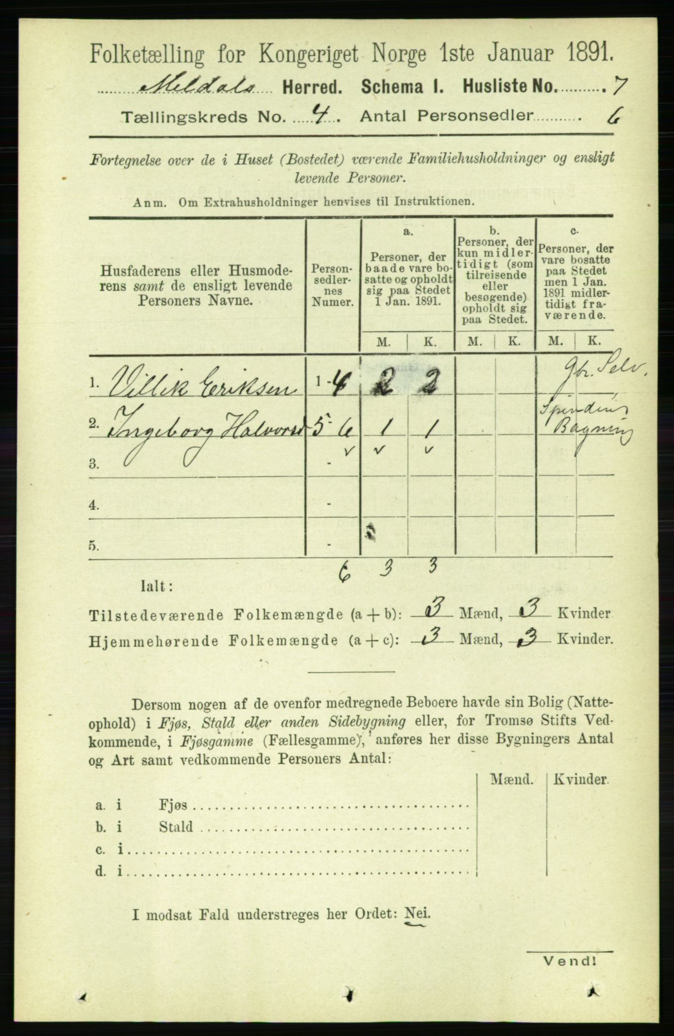 RA, Folketelling 1891 for 1636 Meldal herred, 1891, s. 2007