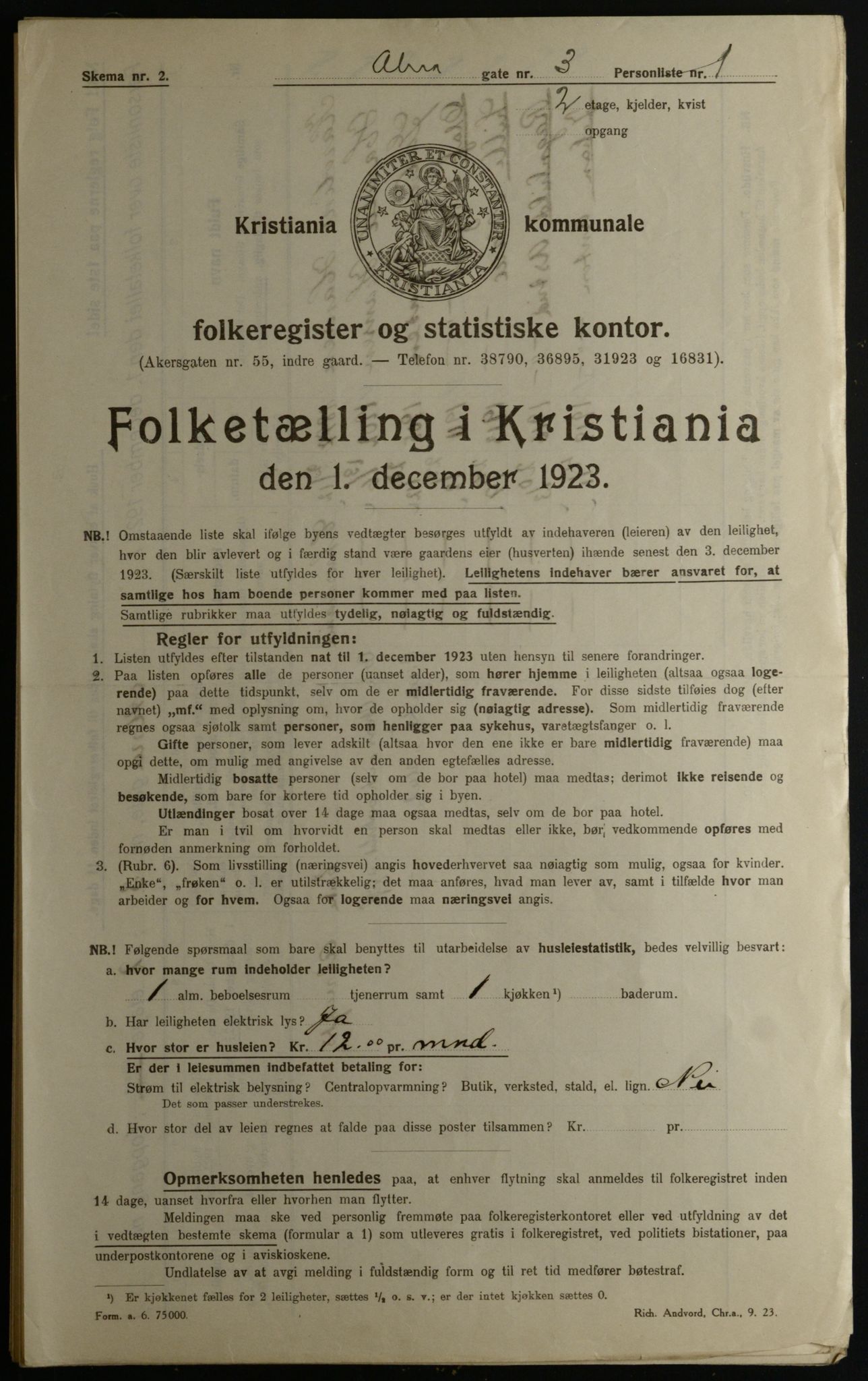 OBA, Kommunal folketelling 1.12.1923 for Kristiania, 1923, s. 1421