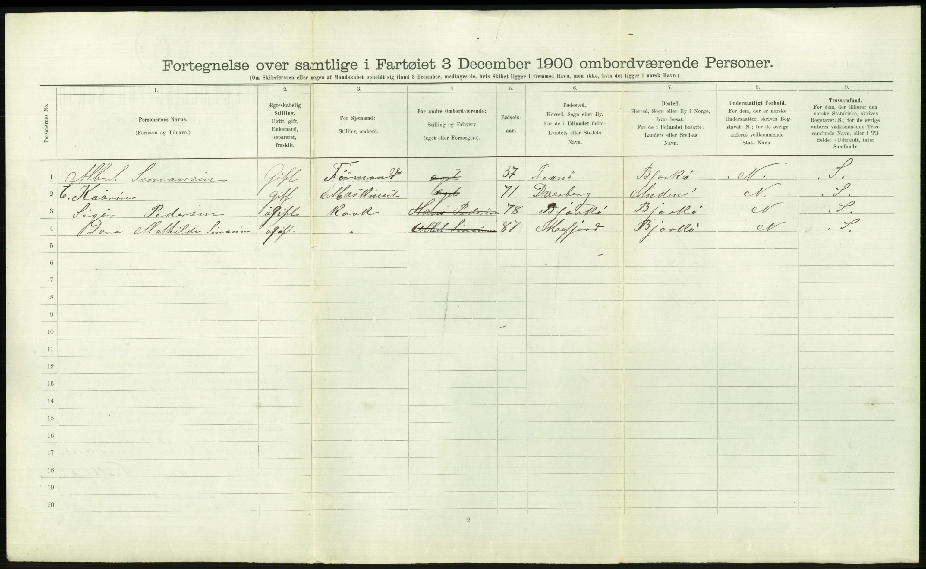 RA, Folketelling 1900 - skipslister med personlister for skip i norske havner, utenlandske havner og til havs, 1900, s. 2700