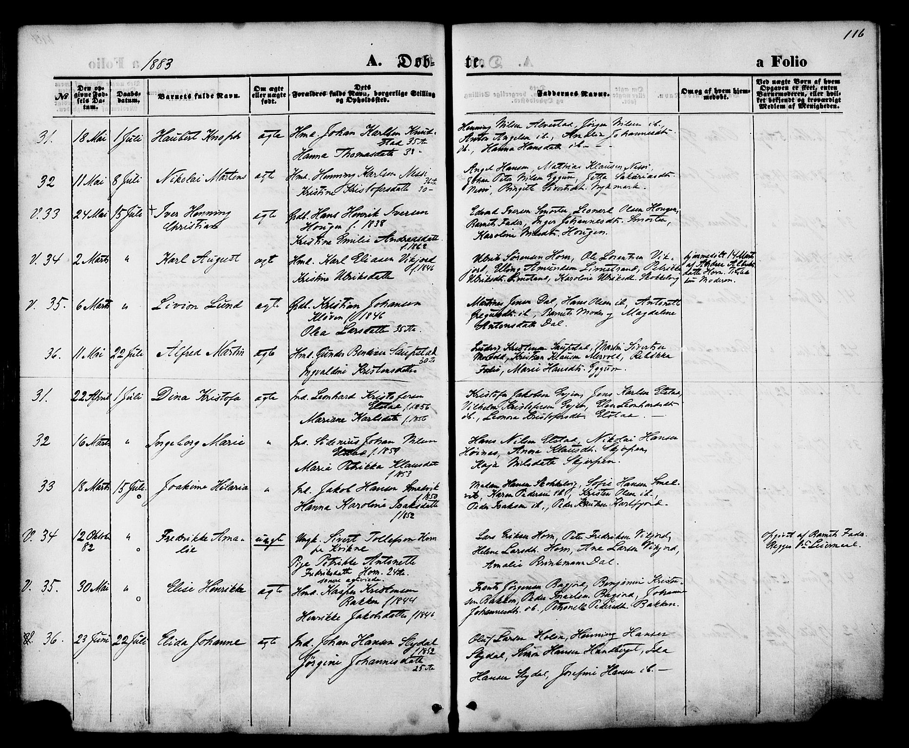 Ministerialprotokoller, klokkerbøker og fødselsregistre - Nordland, SAT/A-1459/880/L1132: Ministerialbok nr. 880A06, 1869-1887, s. 116