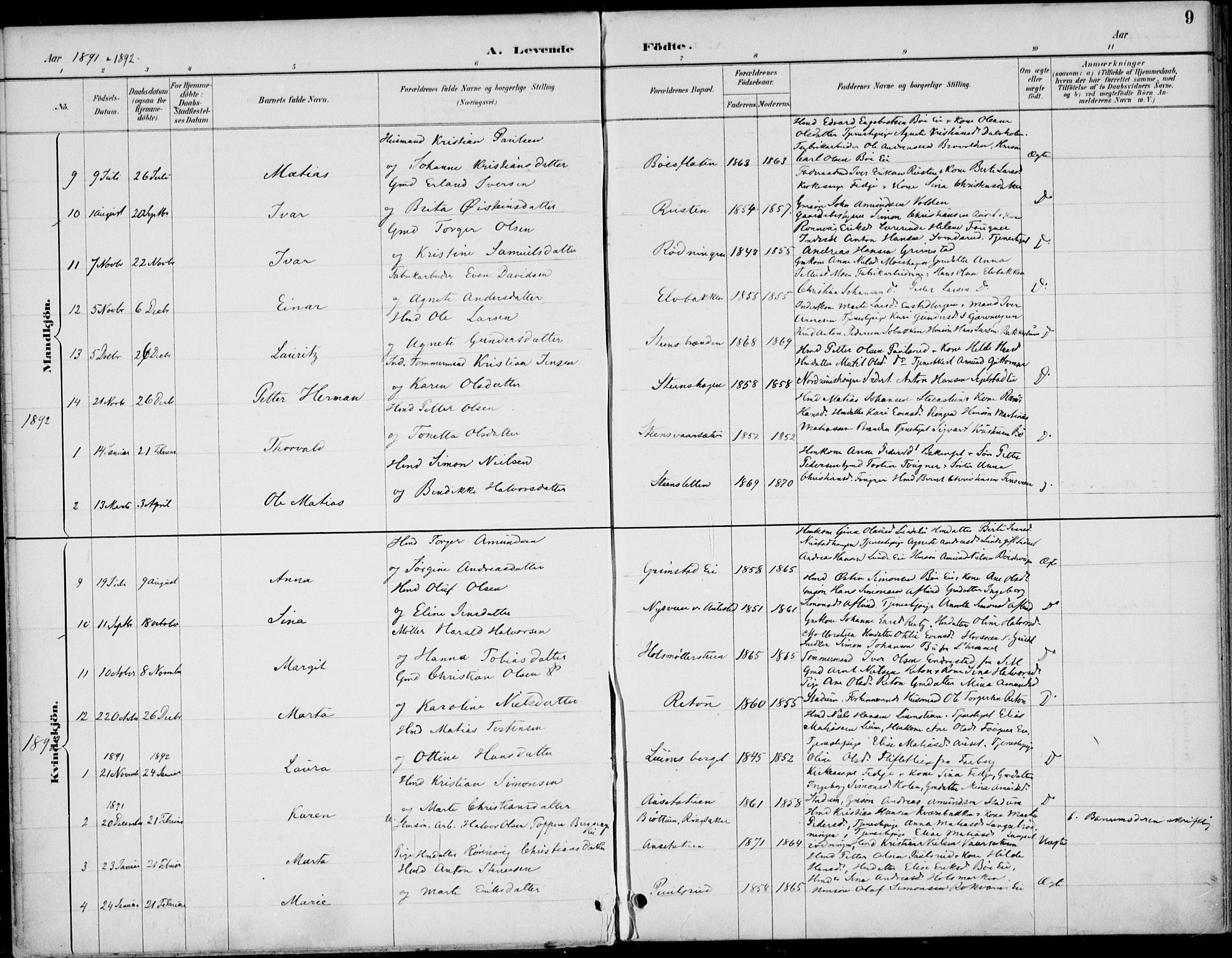 Østre Gausdal prestekontor, AV/SAH-PREST-092/H/Ha/Haa/L0003: Ministerialbok nr. 3, 1887-1901, s. 9