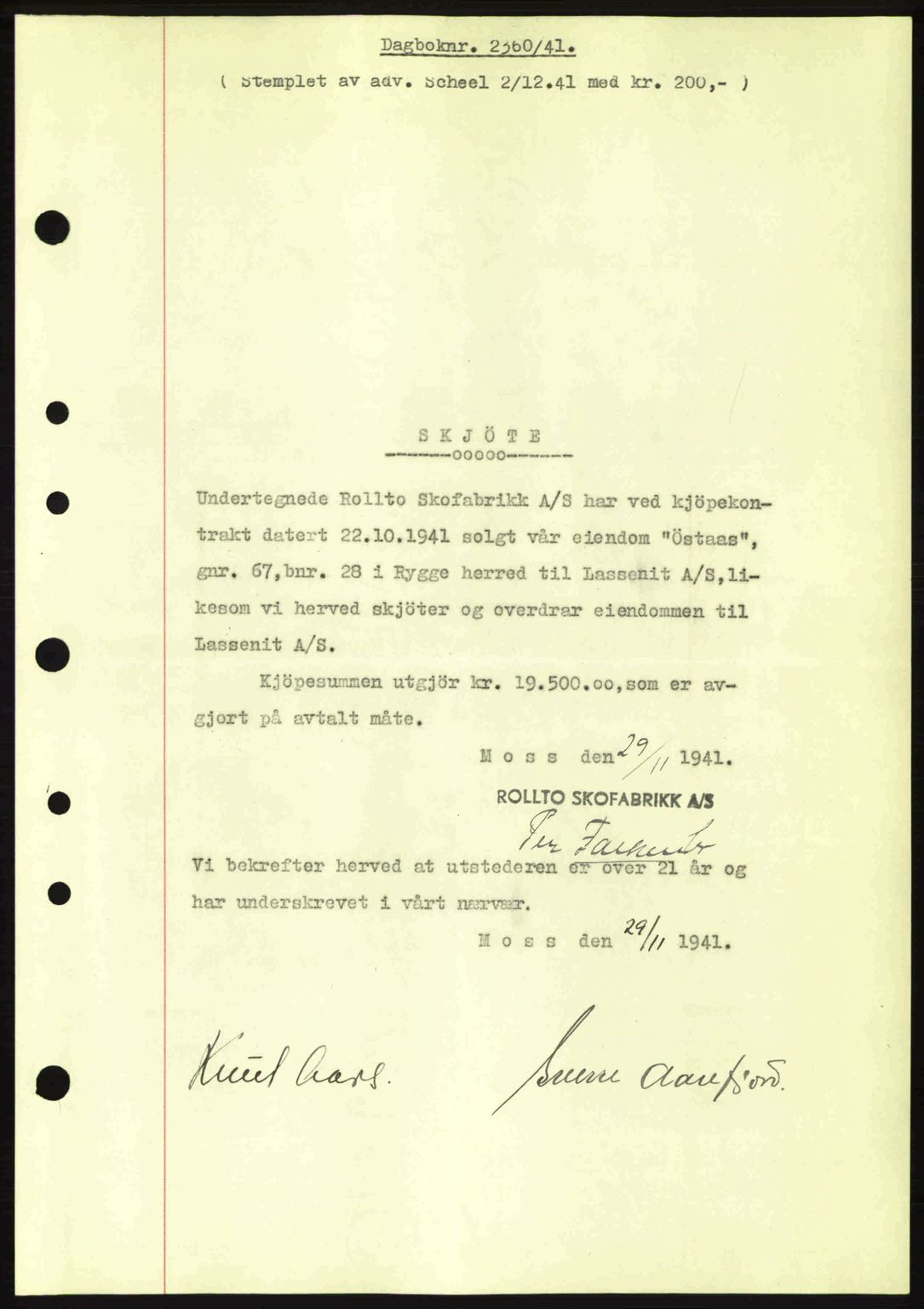 Moss sorenskriveri, SAO/A-10168: Pantebok nr. A9, 1941-1942, Dagboknr: 2360/1941