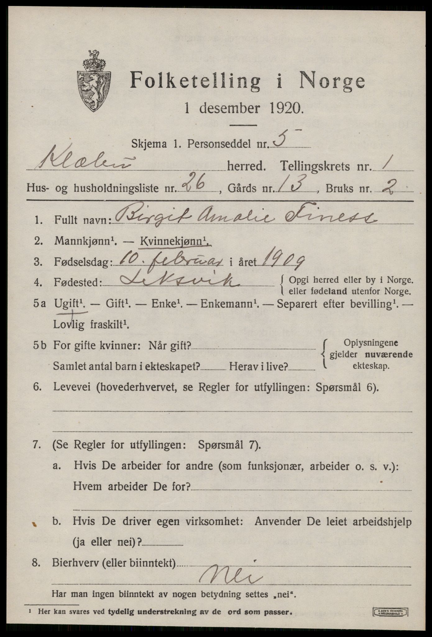 SAT, Folketelling 1920 for 1662 Klæbu herred, 1920, s. 712