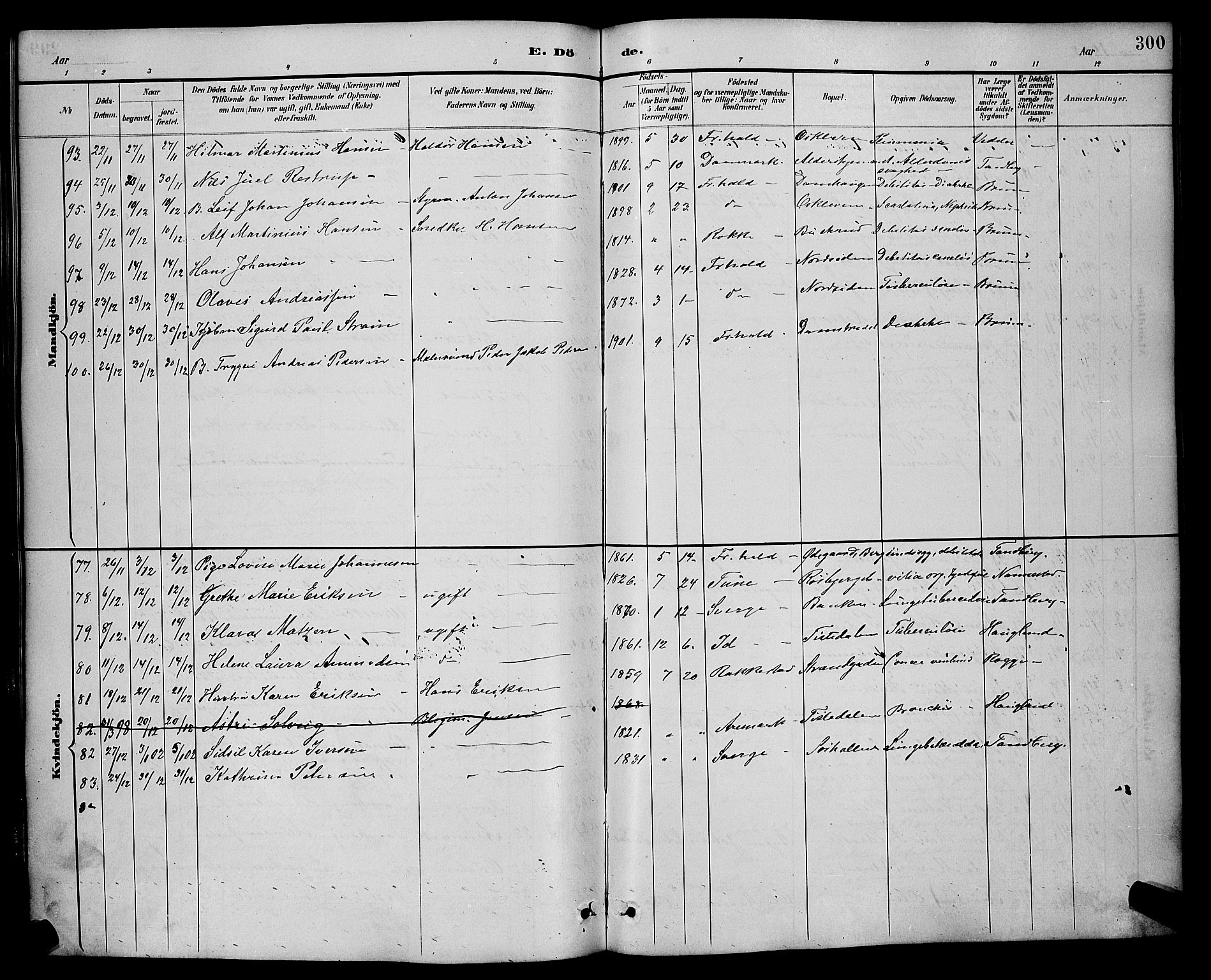 Halden prestekontor Kirkebøker, AV/SAO-A-10909/G/Ga/L0009: Klokkerbok nr. 9, 1885-1908, s. 300