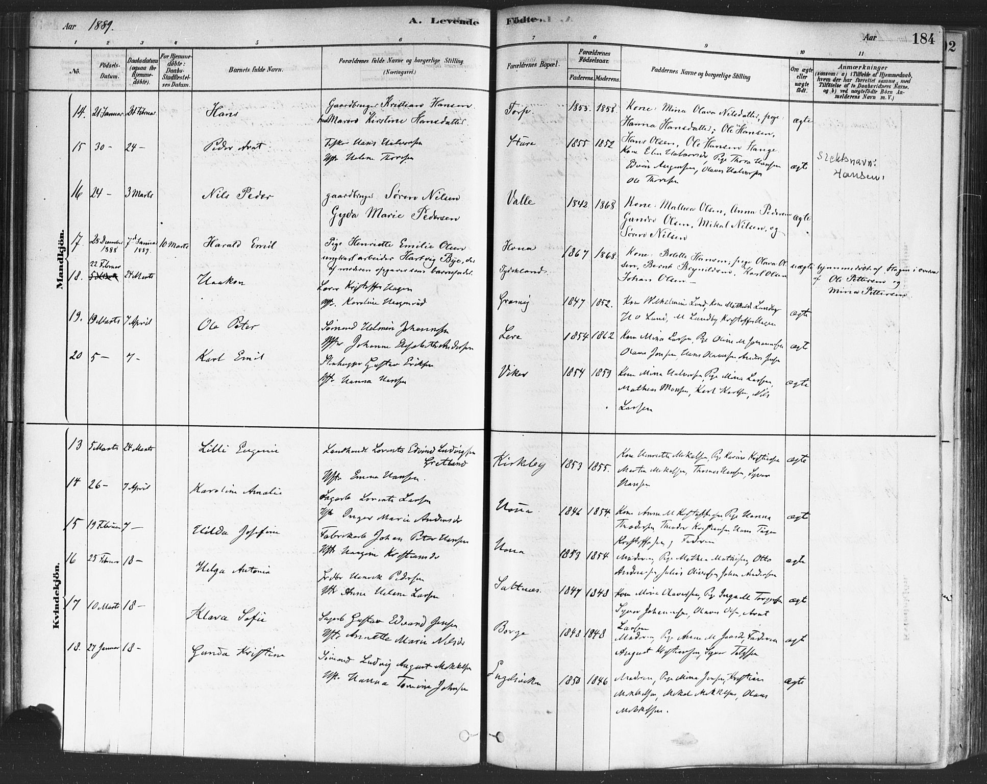 Onsøy prestekontor Kirkebøker, AV/SAO-A-10914/F/Fa/L0005: Ministerialbok nr. I 5, 1878-1898, s. 184