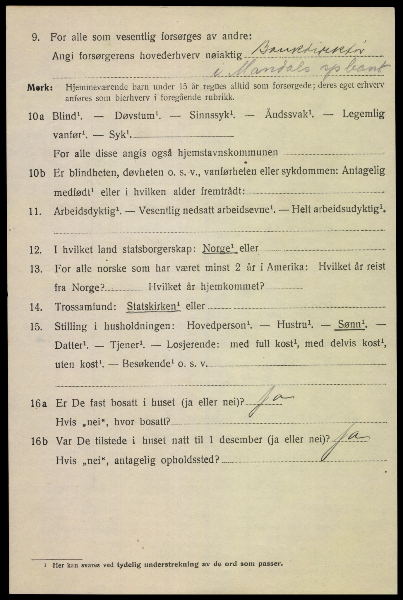 SAK, Folketelling 1920 for 1002 Mandal ladested, 1920, s. 5876