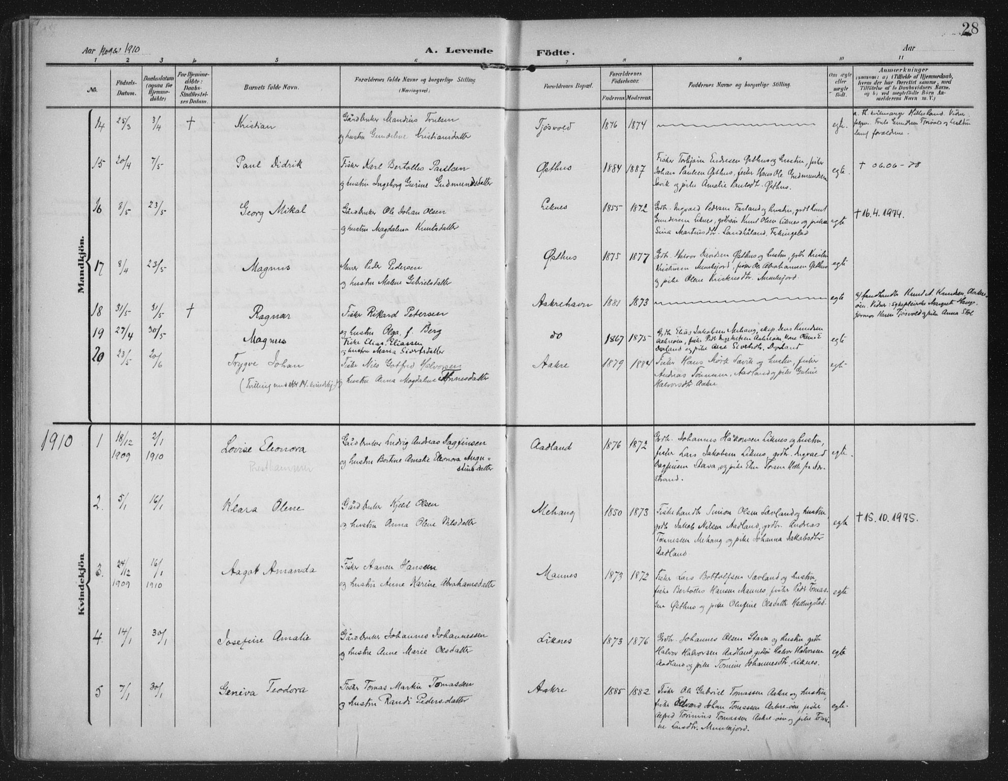 Kopervik sokneprestkontor, SAST/A-101850/H/Ha/Haa/L0005: Ministerialbok nr. A 5, 1906-1924, s. 28