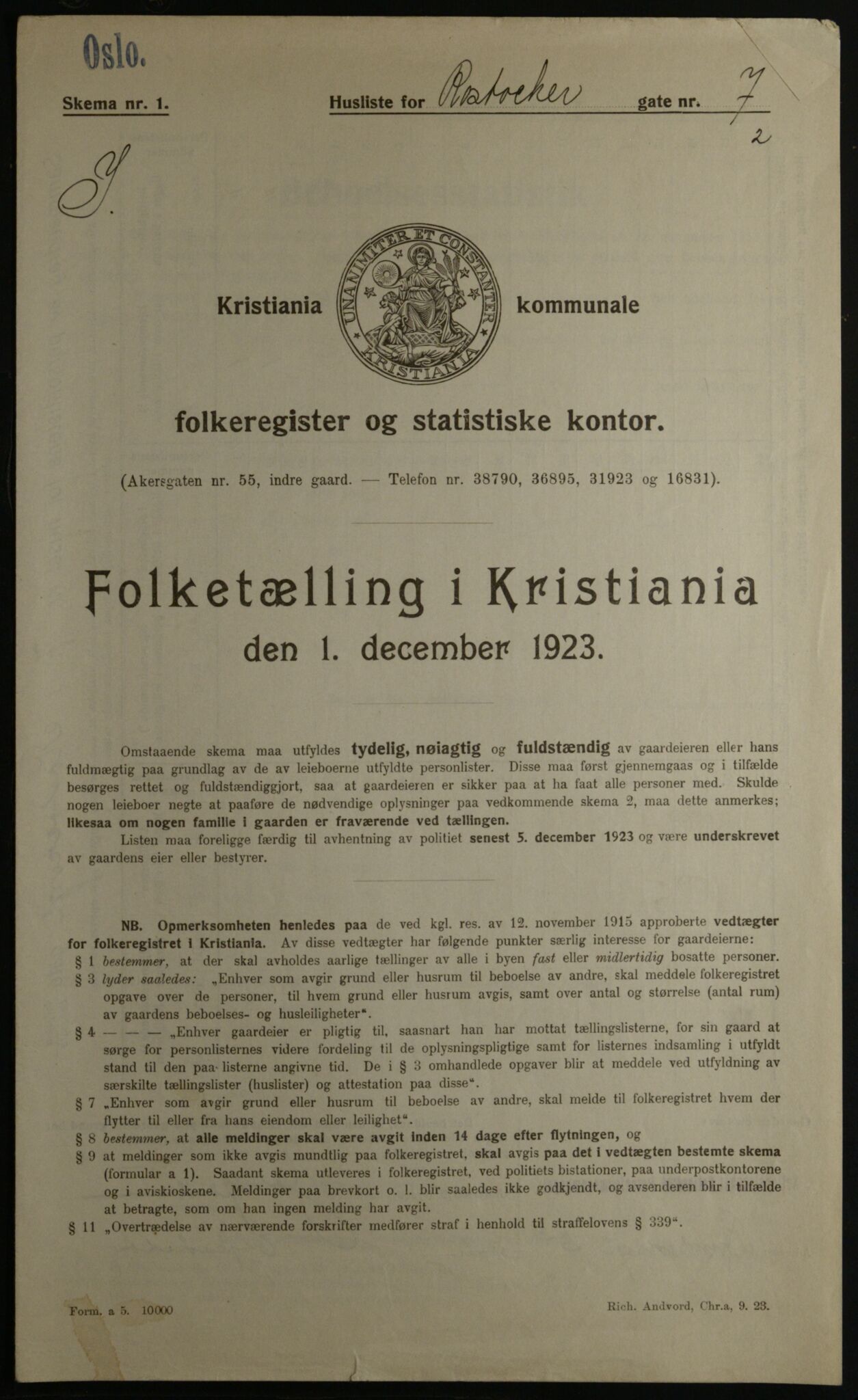 OBA, Kommunal folketelling 1.12.1923 for Kristiania, 1923, s. 93360