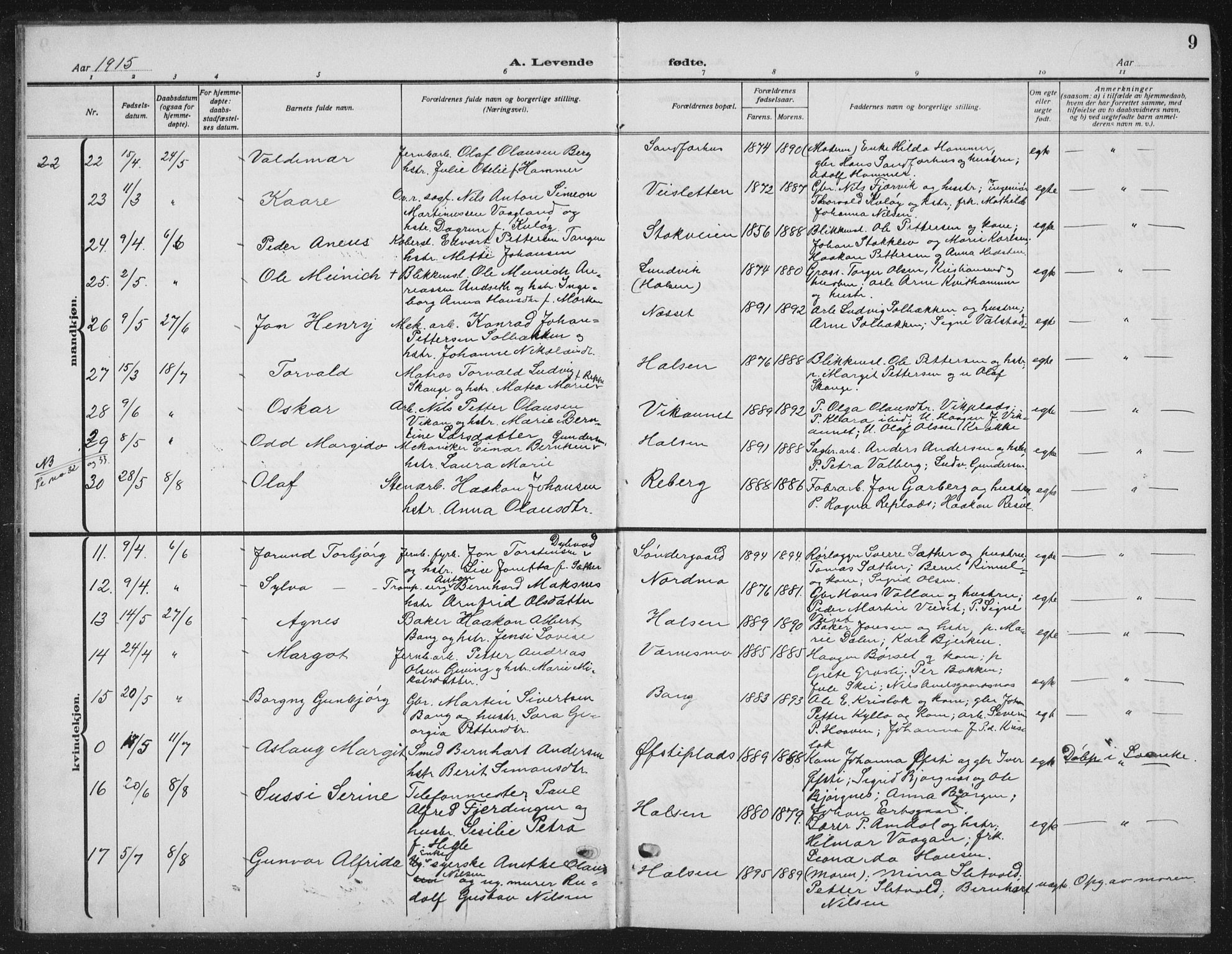 Ministerialprotokoller, klokkerbøker og fødselsregistre - Nord-Trøndelag, AV/SAT-A-1458/709/L0088: Klokkerbok nr. 709C02, 1914-1934, s. 9