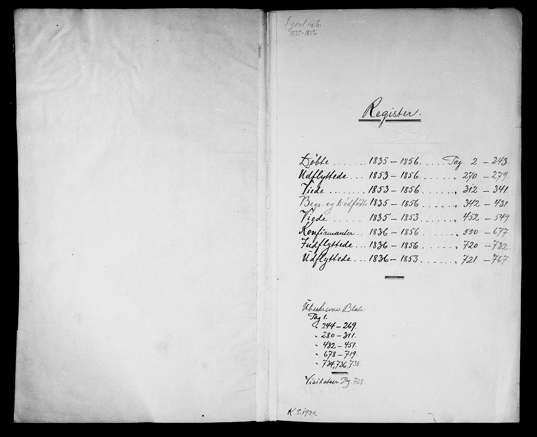 Sigdal kirkebøker, SAKO/A-245/G/Ga/L0002: Klokkerbok nr. I 2, 1835-1856