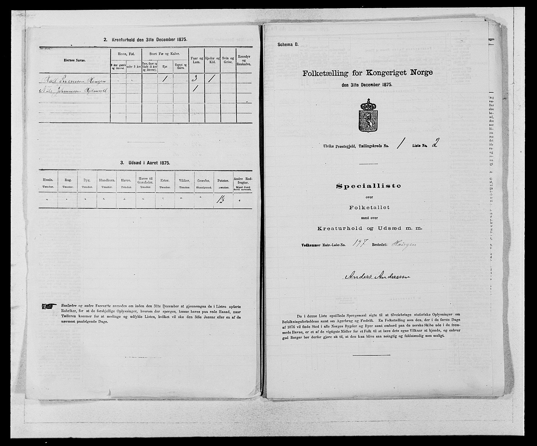 SAB, Folketelling 1875 for 1233P Ulvik prestegjeld, 1875, s. 31