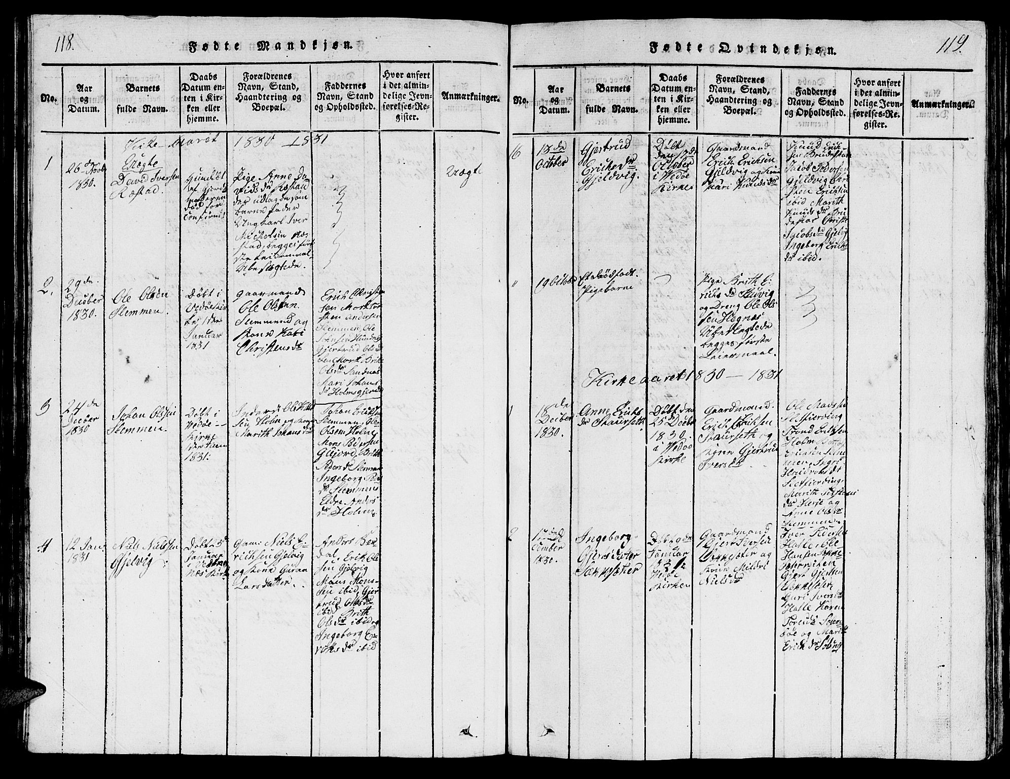 Ministerialprotokoller, klokkerbøker og fødselsregistre - Møre og Romsdal, SAT/A-1454/547/L0610: Klokkerbok nr. 547C01, 1818-1839, s. 118-119