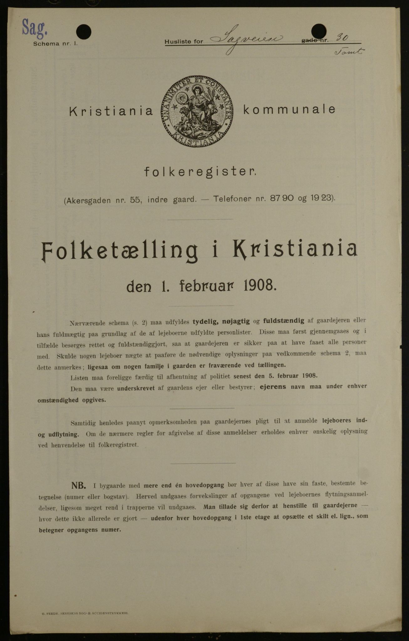 OBA, Kommunal folketelling 1.2.1908 for Kristiania kjøpstad, 1908, s. 78099