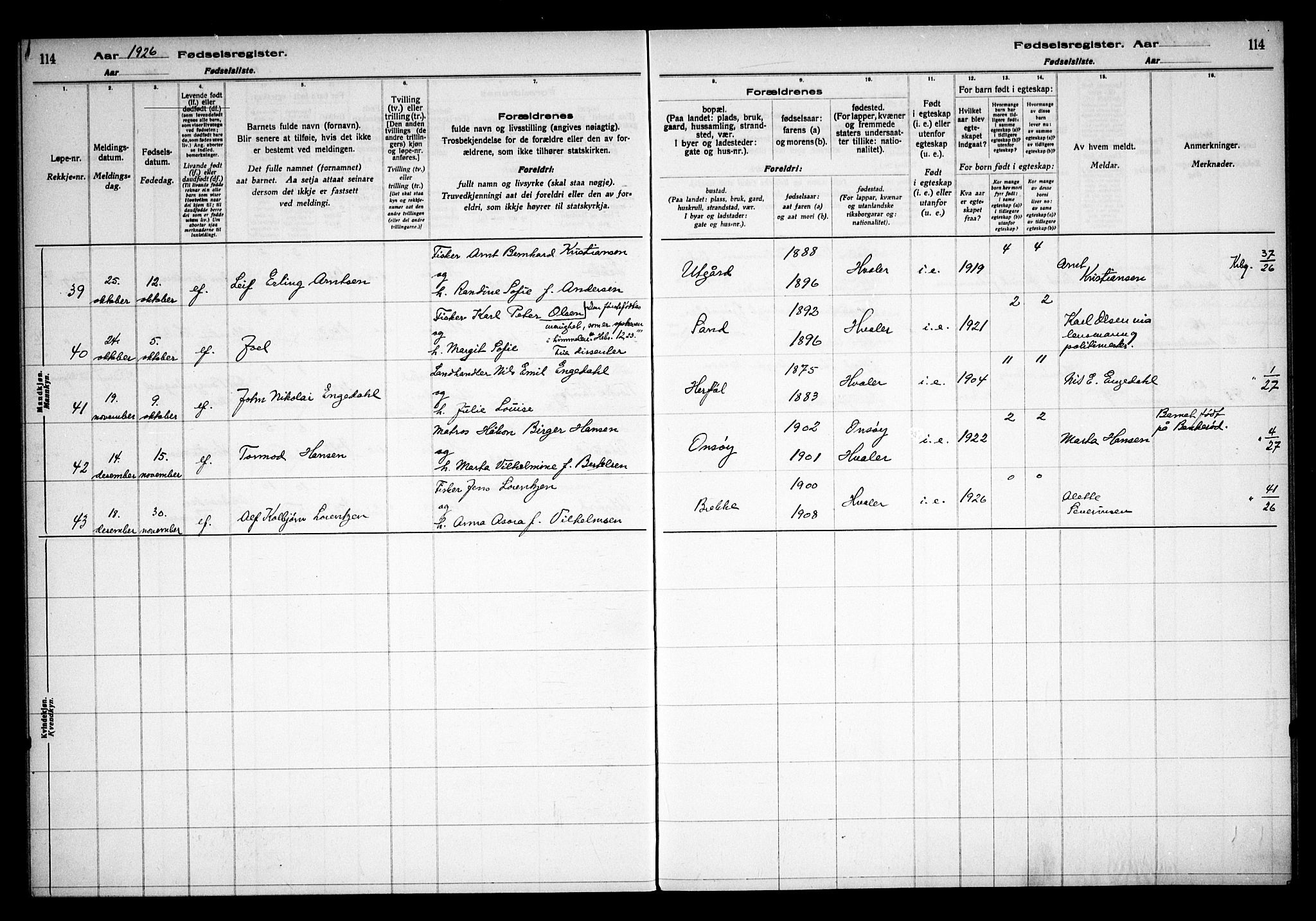 Hvaler prestekontor Kirkebøker, AV/SAO-A-2001/J/Ja/L0001: Fødselsregister nr. I 1, 1916-1938, s. 114