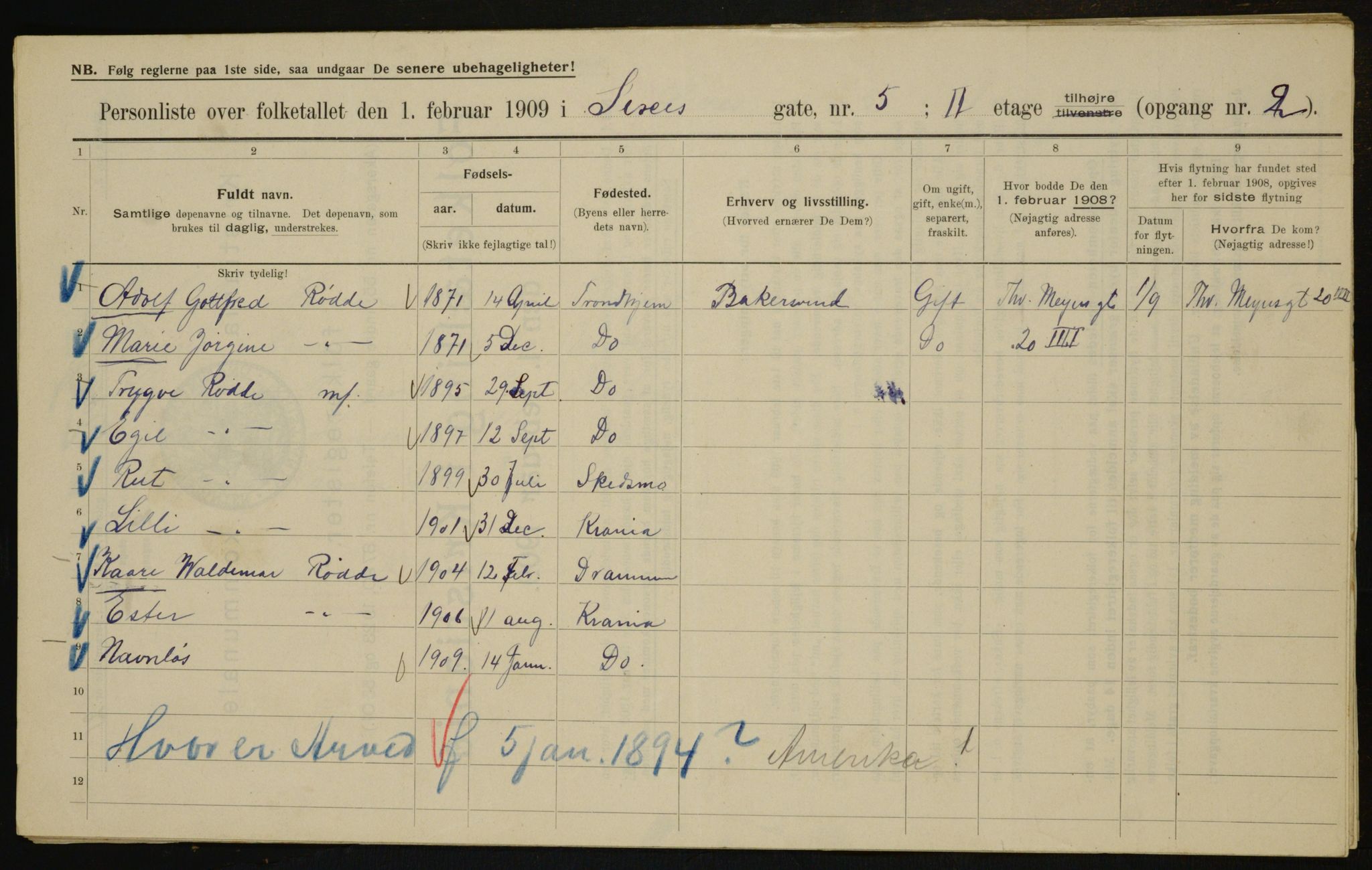 OBA, Kommunal folketelling 1.2.1909 for Kristiania kjøpstad, 1909, s. 85991