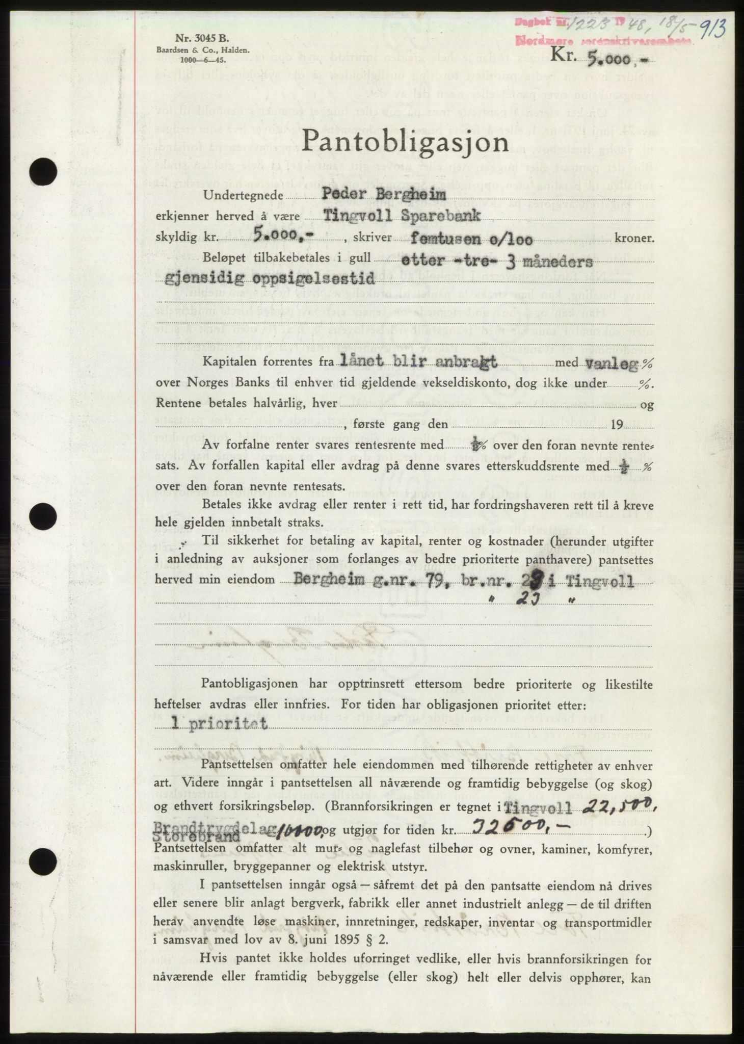 Nordmøre sorenskriveri, SAT/A-4132/1/2/2Ca: Pantebok nr. B98, 1948-1948, Dagboknr: 1223/1948