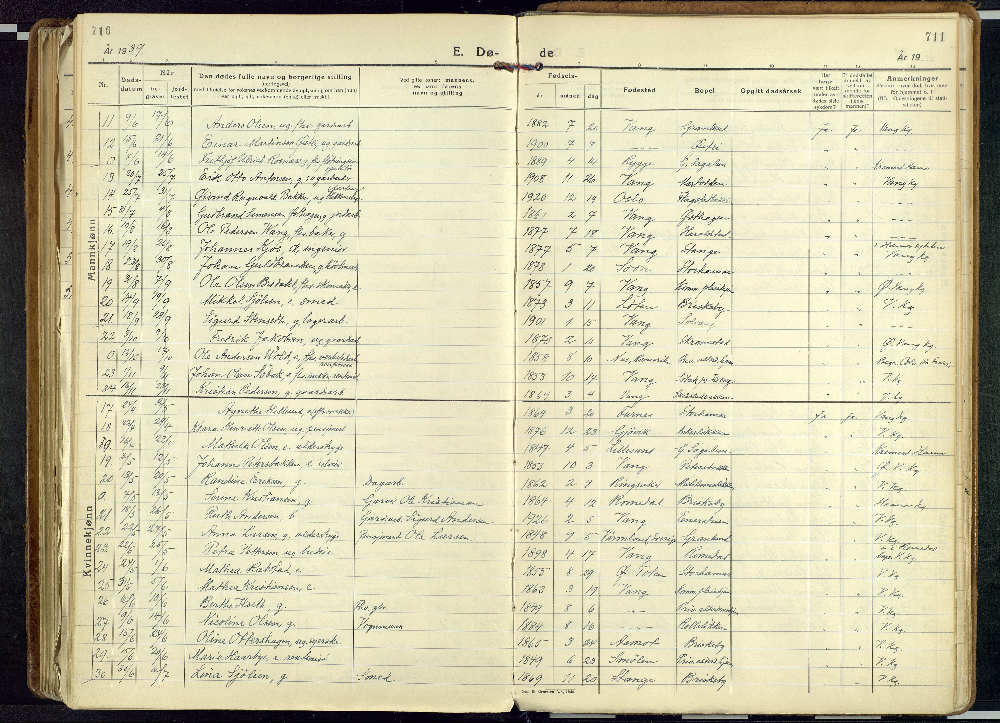 Vang prestekontor, Hedmark, AV/SAH-PREST-008/H/Ha/Haa/L0023: Ministerialbok nr. 23, 1932-1957, s. 710-711