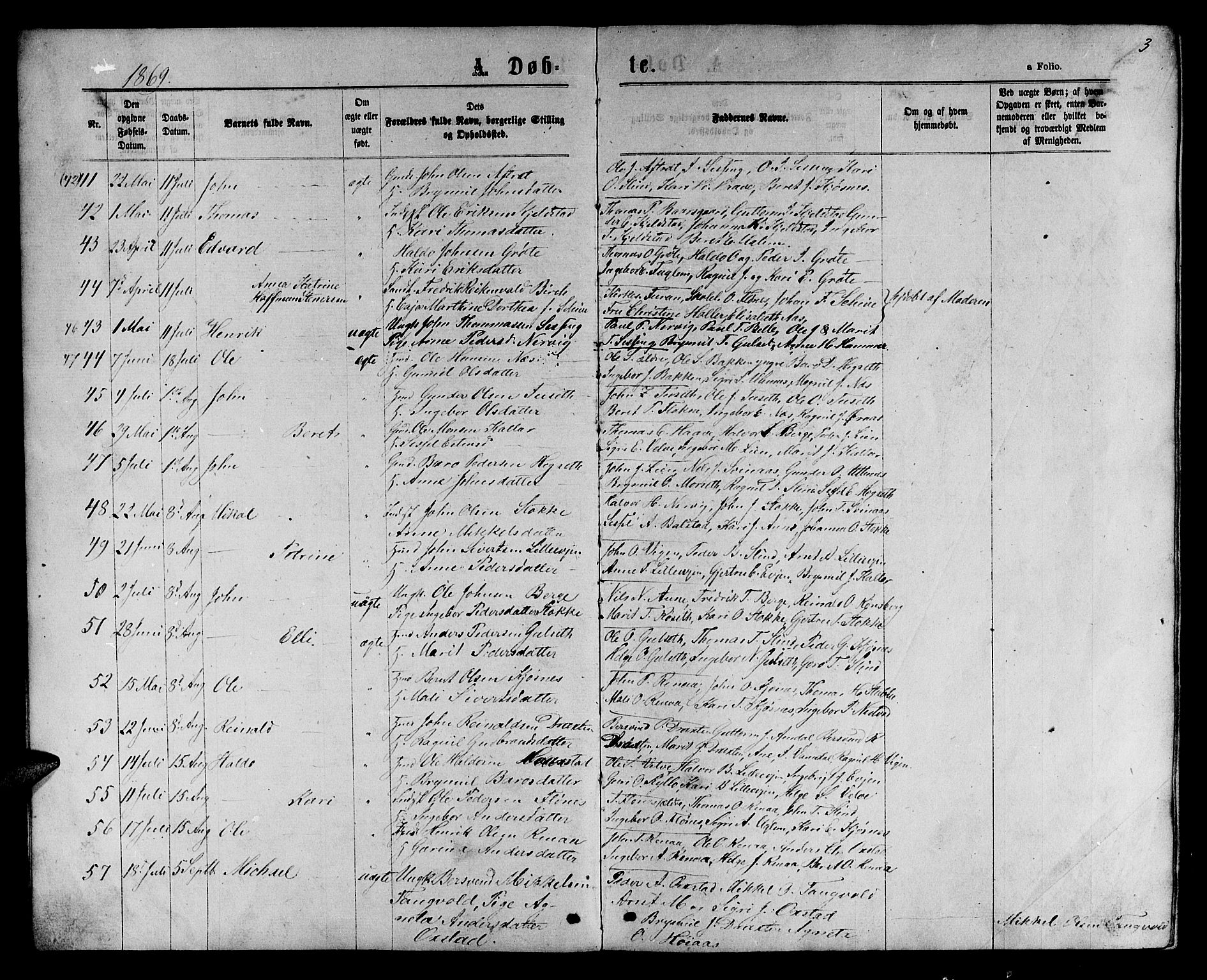 Ministerialprotokoller, klokkerbøker og fødselsregistre - Sør-Trøndelag, SAT/A-1456/695/L1156: Klokkerbok nr. 695C07, 1869-1888, s. 3