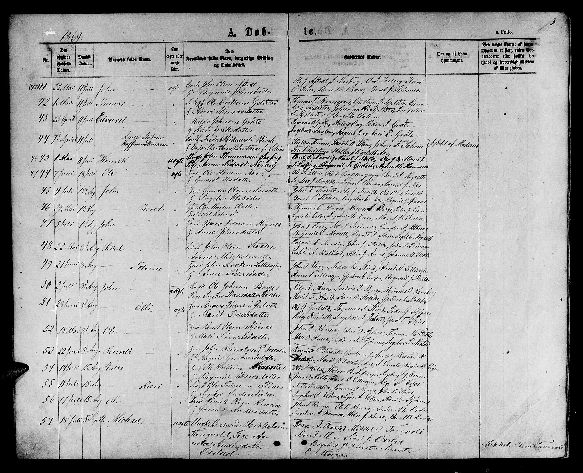 Ministerialprotokoller, klokkerbøker og fødselsregistre - Sør-Trøndelag, AV/SAT-A-1456/695/L1156: Klokkerbok nr. 695C07, 1869-1888, s. 3