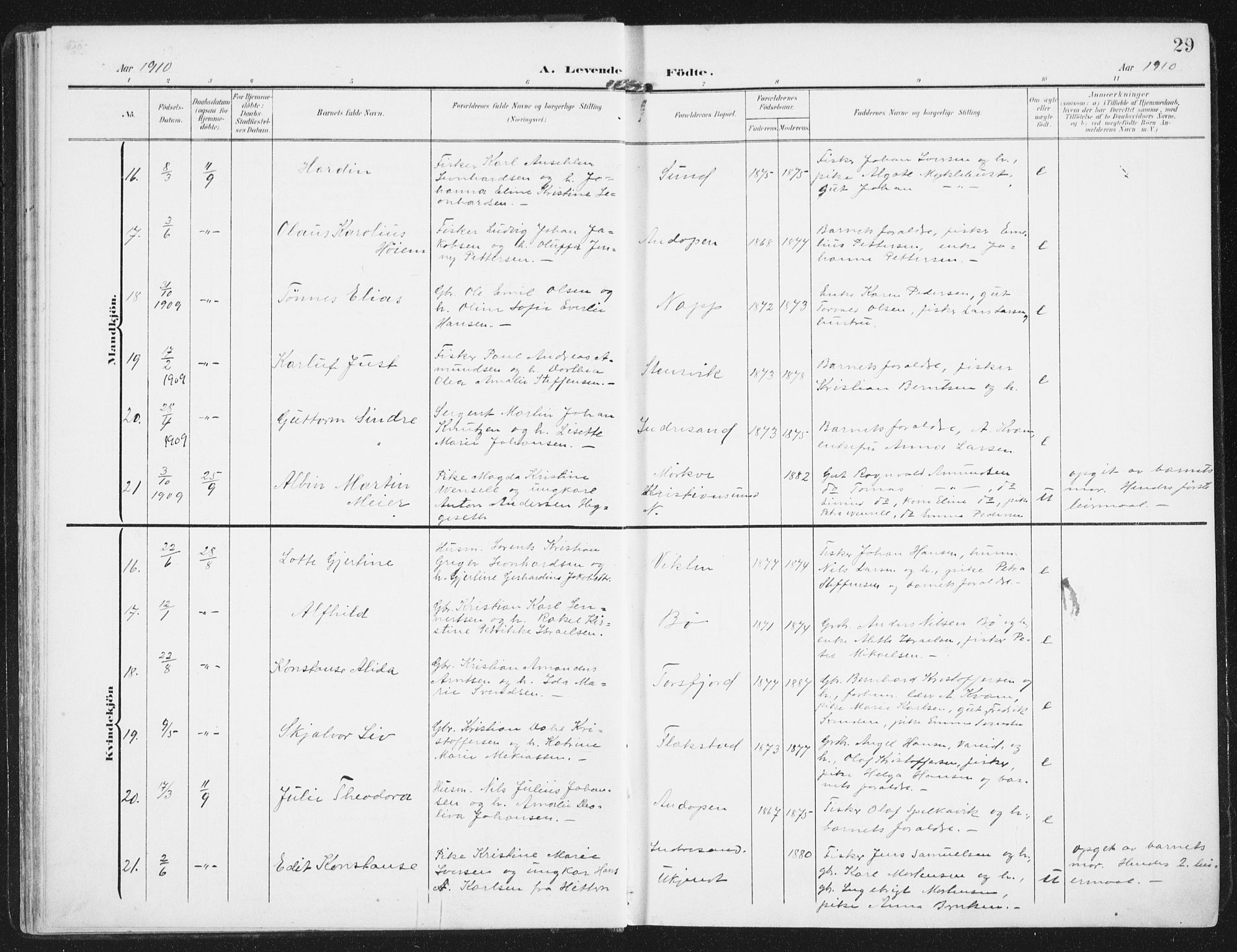 Ministerialprotokoller, klokkerbøker og fødselsregistre - Nordland, SAT/A-1459/885/L1206: Ministerialbok nr. 885A07, 1905-1915, s. 29