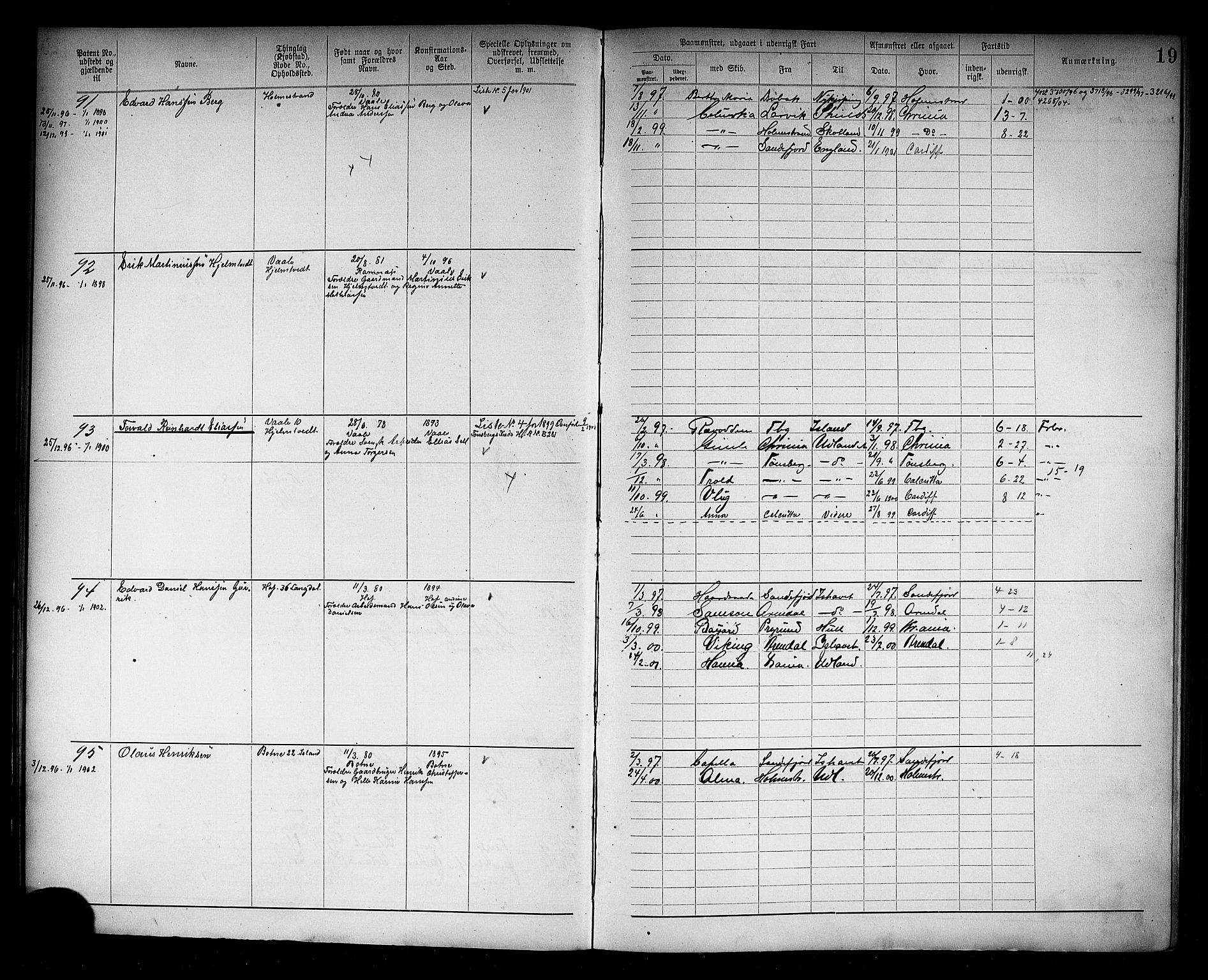 Holmestrand innrulleringskontor, AV/SAKO-A-1151/F/Fb/L0002: Annotasjonsrulle, 1894-1911, s. 22