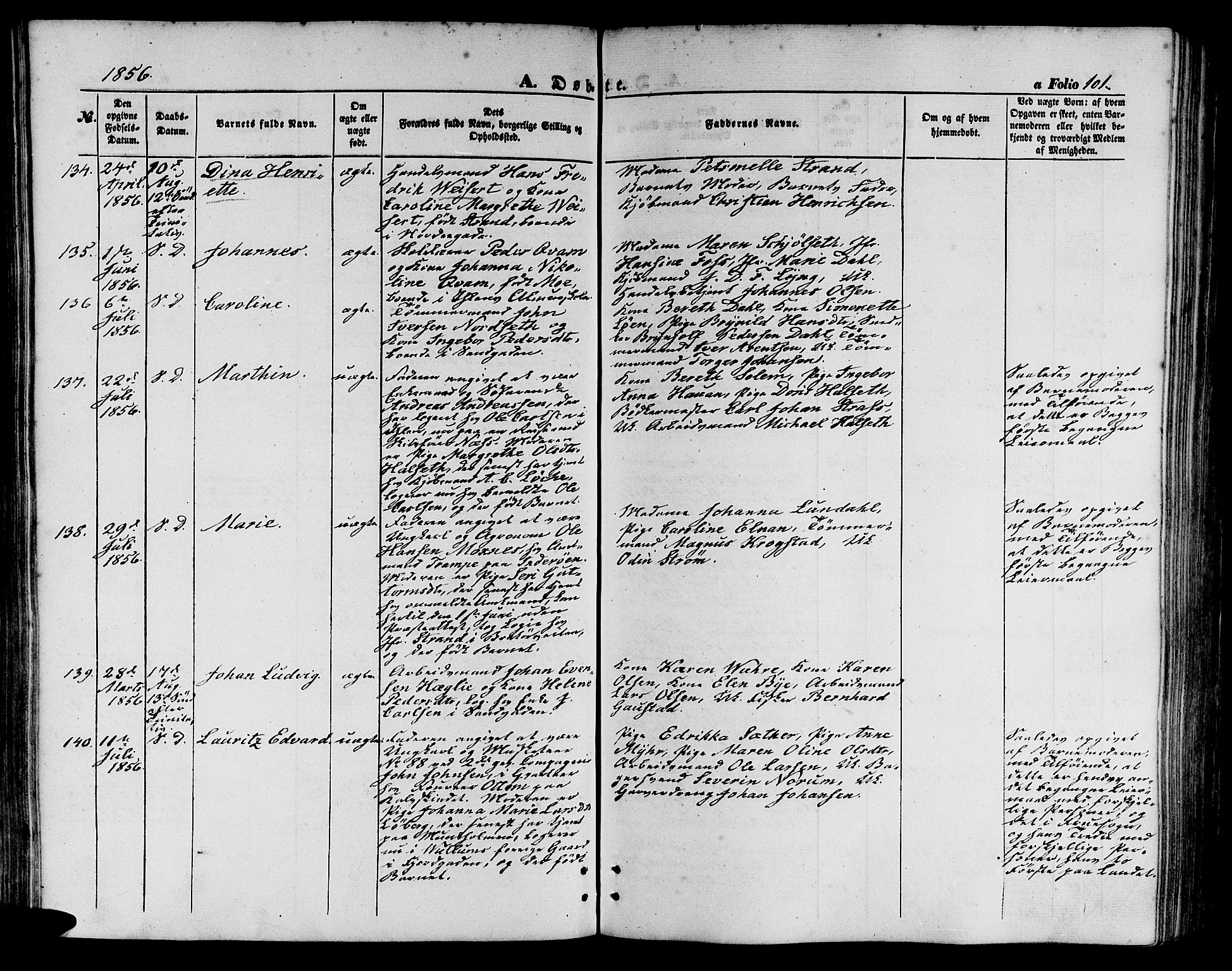 Ministerialprotokoller, klokkerbøker og fødselsregistre - Sør-Trøndelag, SAT/A-1456/602/L0138: Klokkerbok nr. 602C06, 1853-1858, s. 101