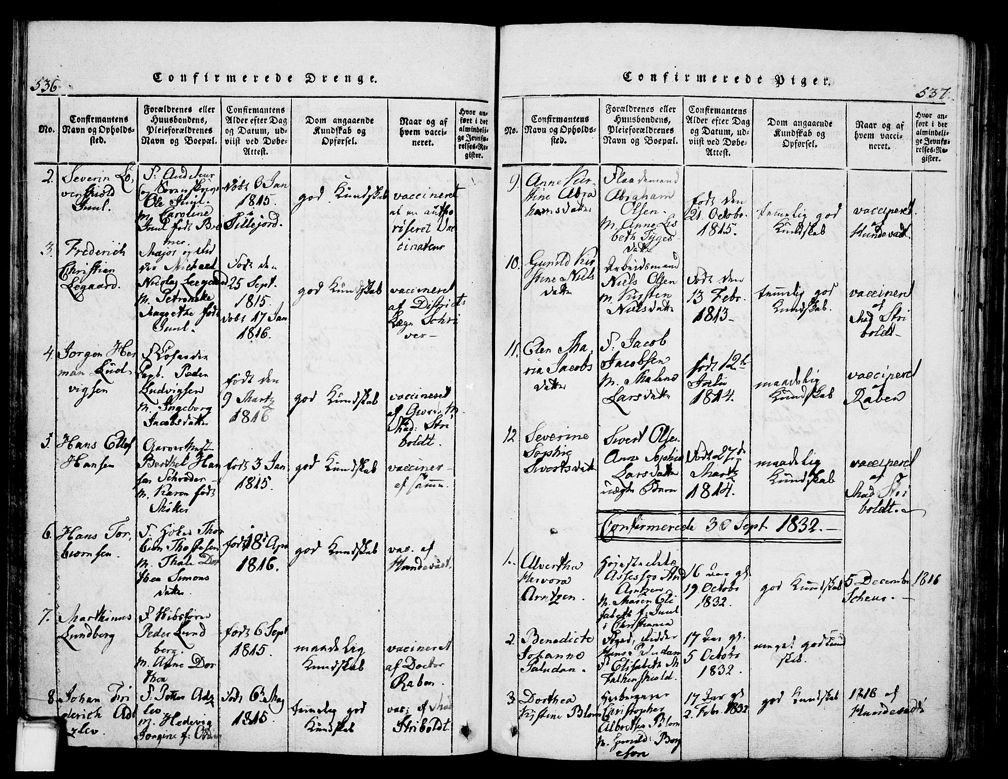 Skien kirkebøker, AV/SAKO-A-302/G/Ga/L0002: Klokkerbok nr. 2, 1814-1842, s. 536-537