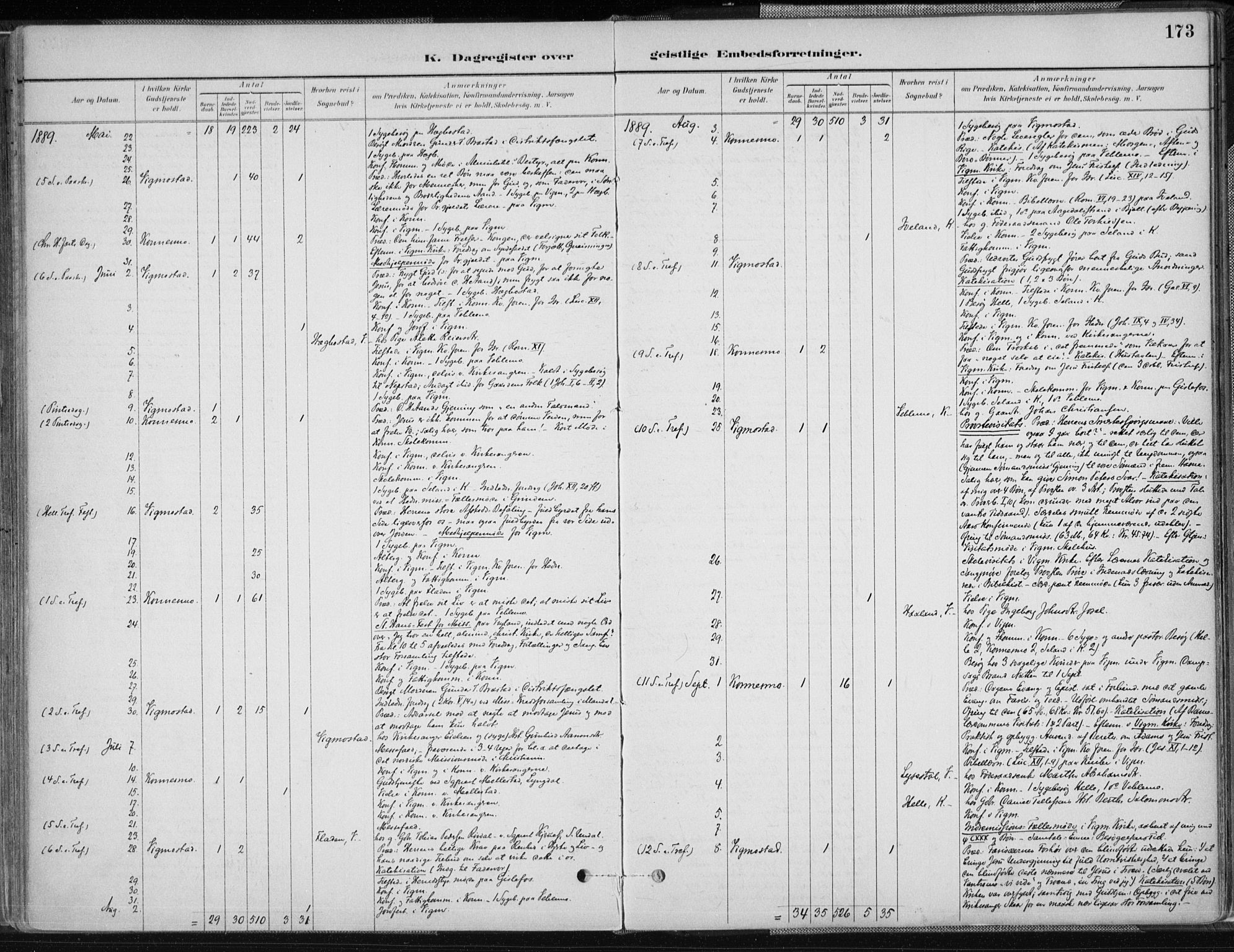 Nord-Audnedal sokneprestkontor, AV/SAK-1111-0032/F/Fa/Fab/L0003: Ministerialbok nr. A 3, 1882-1900, s. 173