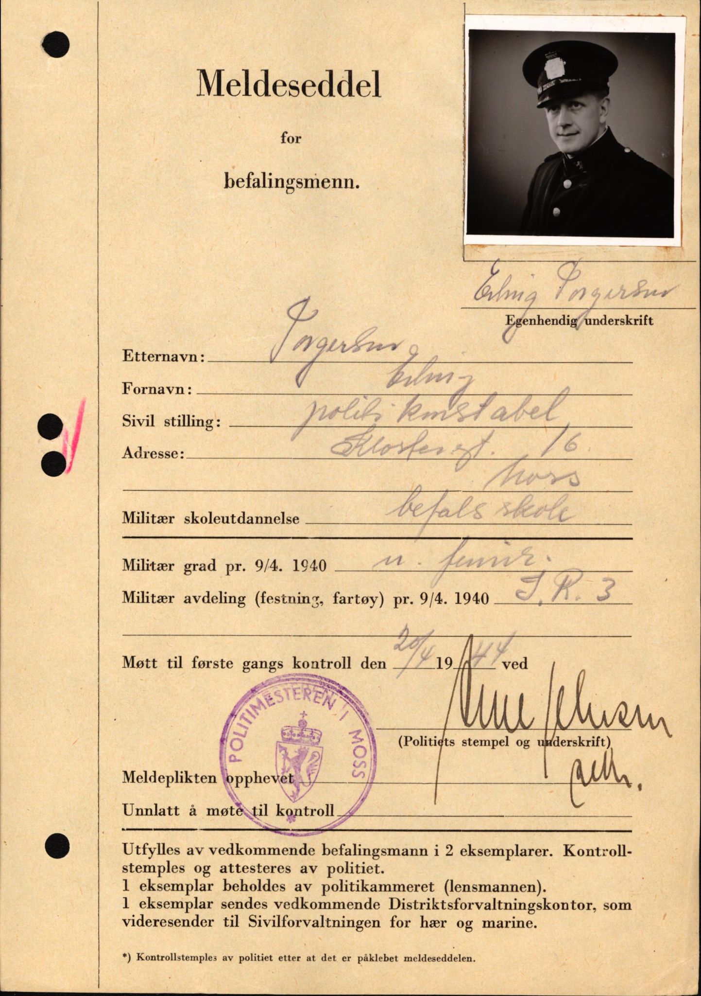 Forsvaret, Forsvarets krigshistoriske avdeling, AV/RA-RAFA-2017/Y/Yf/L0209: II-C-11-2121  -  Okkupasjonstiden.  Meldesedler for befal med foto og oppl. om militær grad 9. apr. 1940., 1944-1945, s. 1094