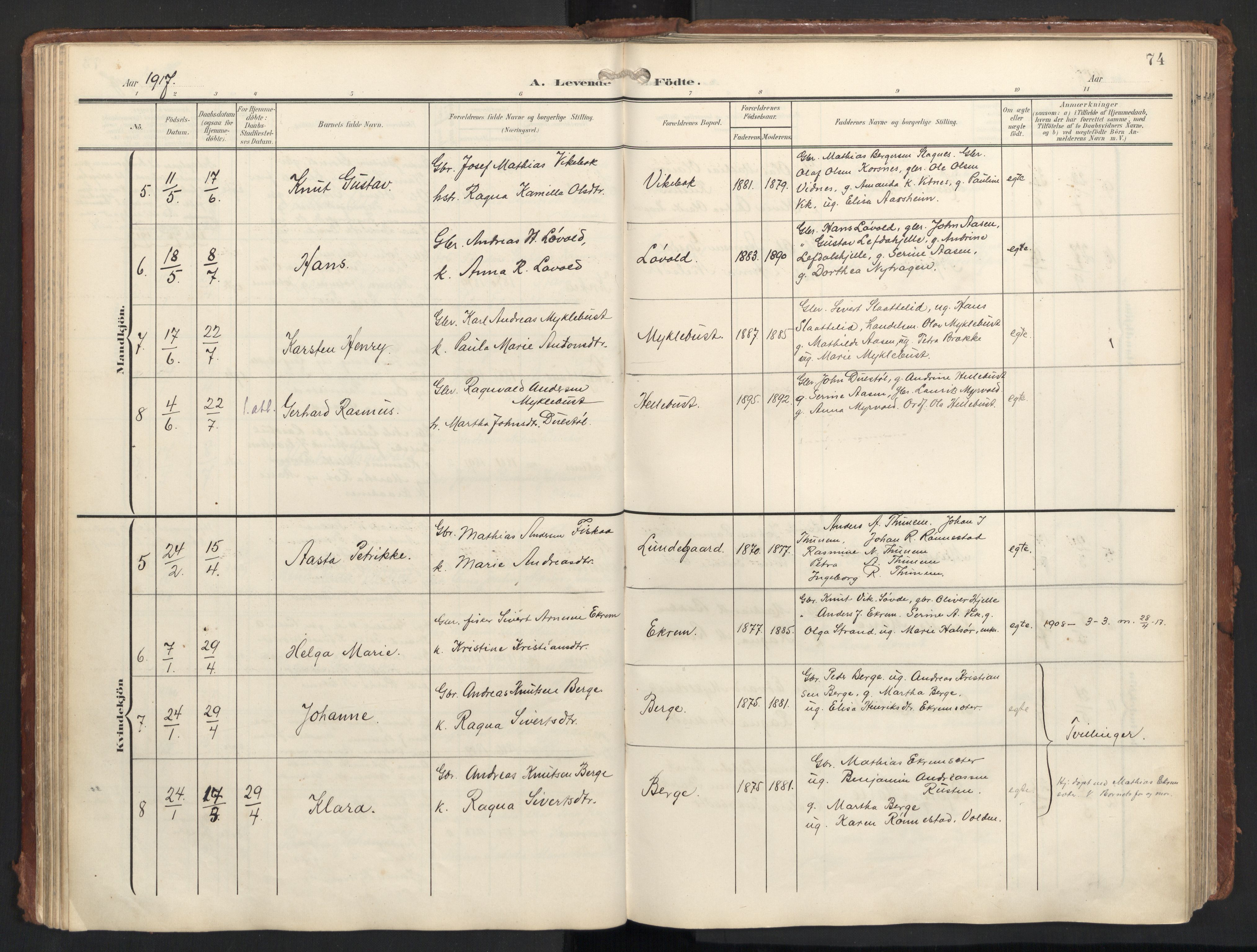 Ministerialprotokoller, klokkerbøker og fødselsregistre - Møre og Romsdal, AV/SAT-A-1454/501/L0011: Ministerialbok nr. 501A11, 1902-1919, s. 74