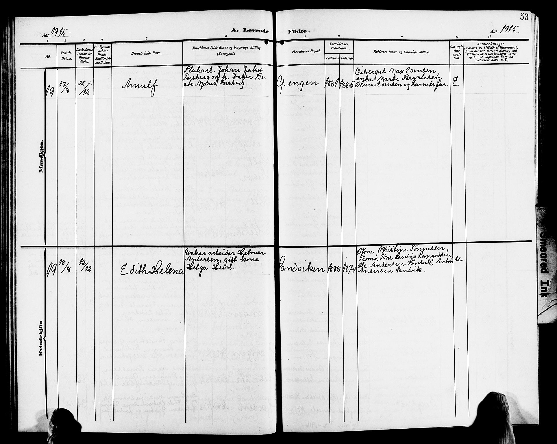 Hisøy sokneprestkontor, AV/SAK-1111-0020/F/Fb/L0004: Klokkerbok nr. B 4, 1905-1923, s. 53