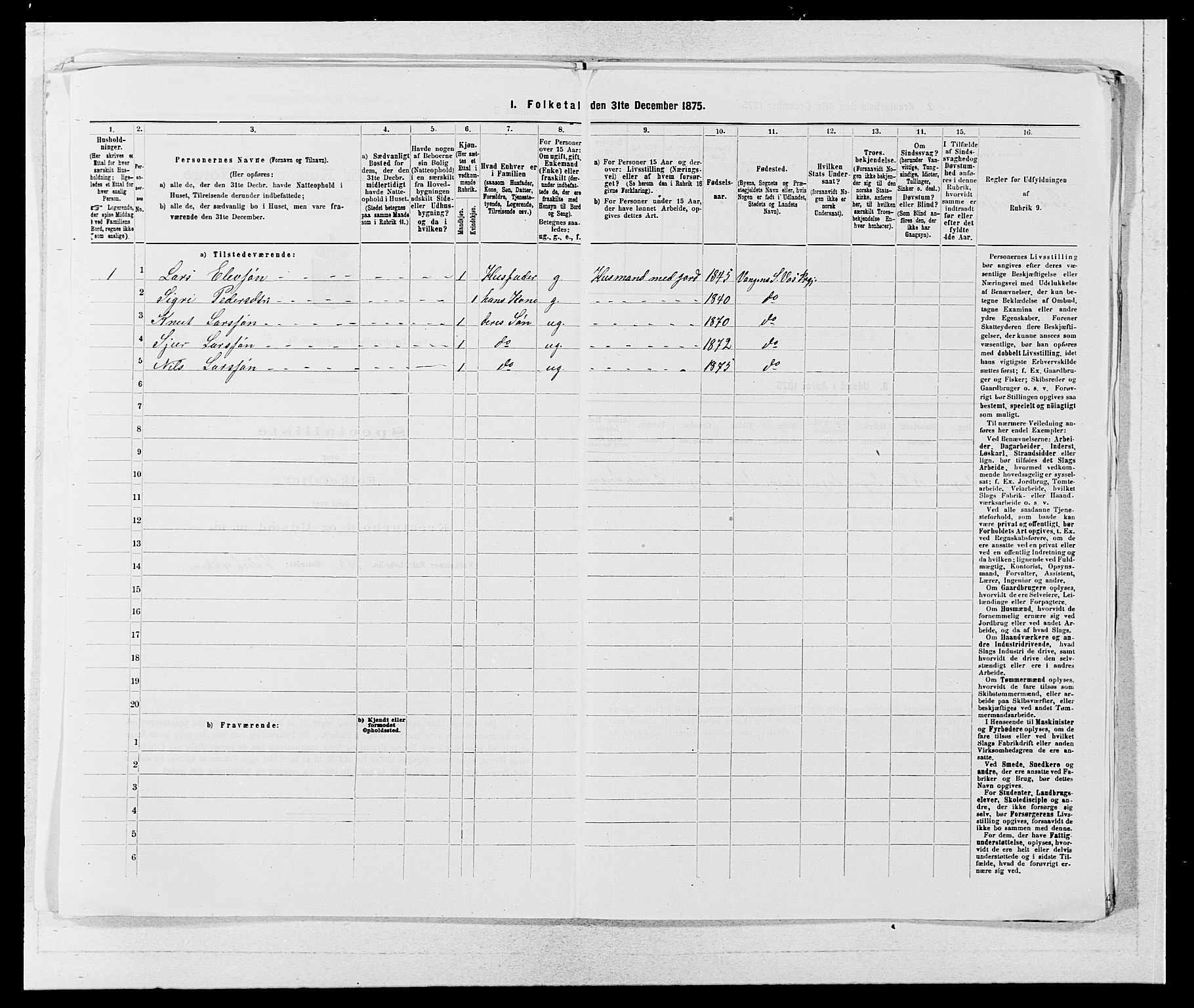 SAB, Folketelling 1875 for 1235P Voss prestegjeld, 1875, s. 1124