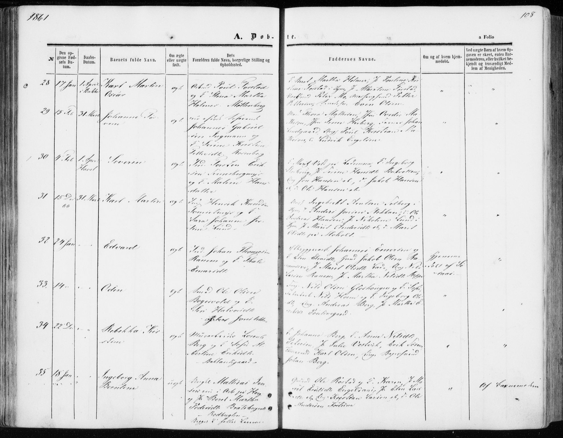 Ministerialprotokoller, klokkerbøker og fødselsregistre - Sør-Trøndelag, SAT/A-1456/606/L0292: Ministerialbok nr. 606A07, 1856-1865, s. 108