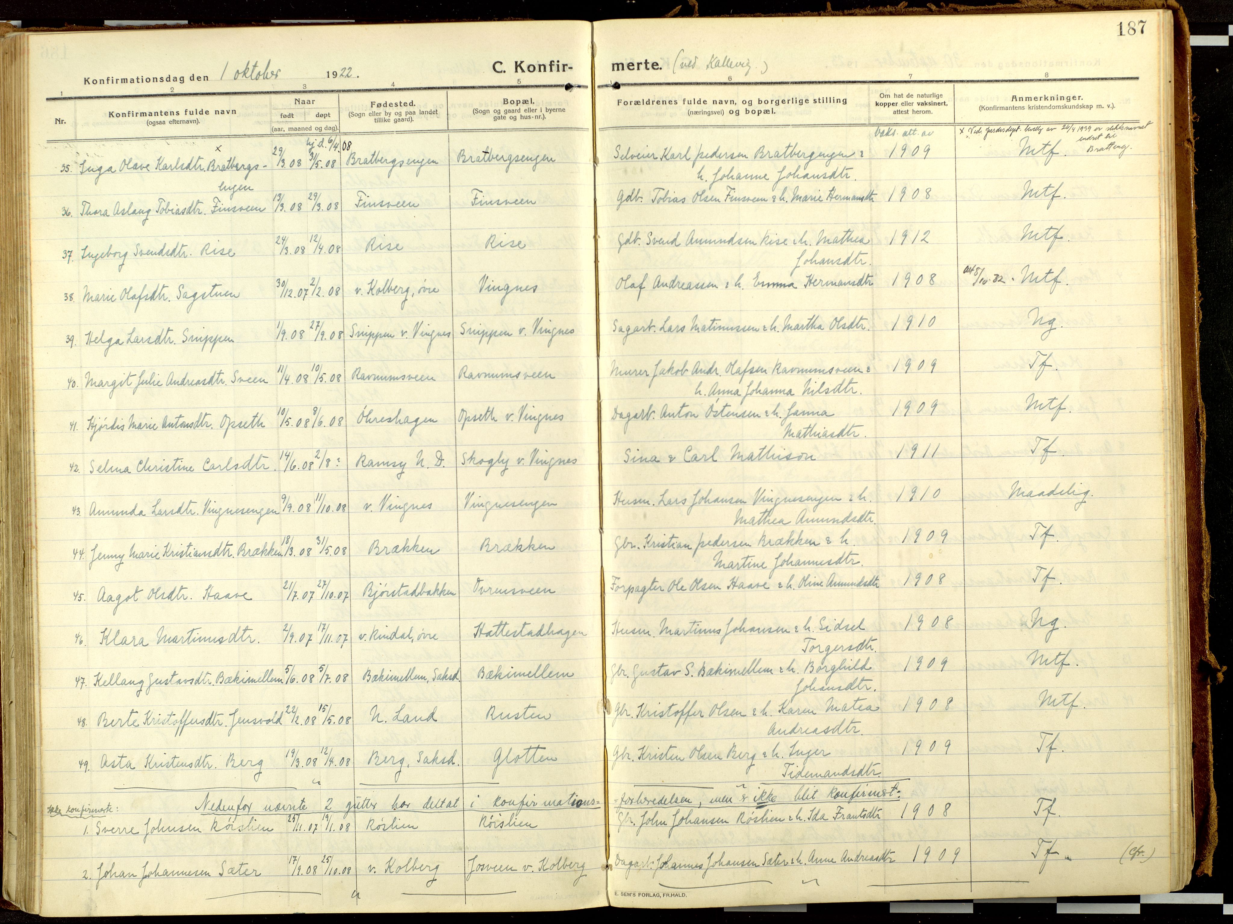Fåberg prestekontor, AV/SAH-PREST-086/H/Ha/Haa/L0013: Ministerialbok nr. 13, 1913-1928, s. 187