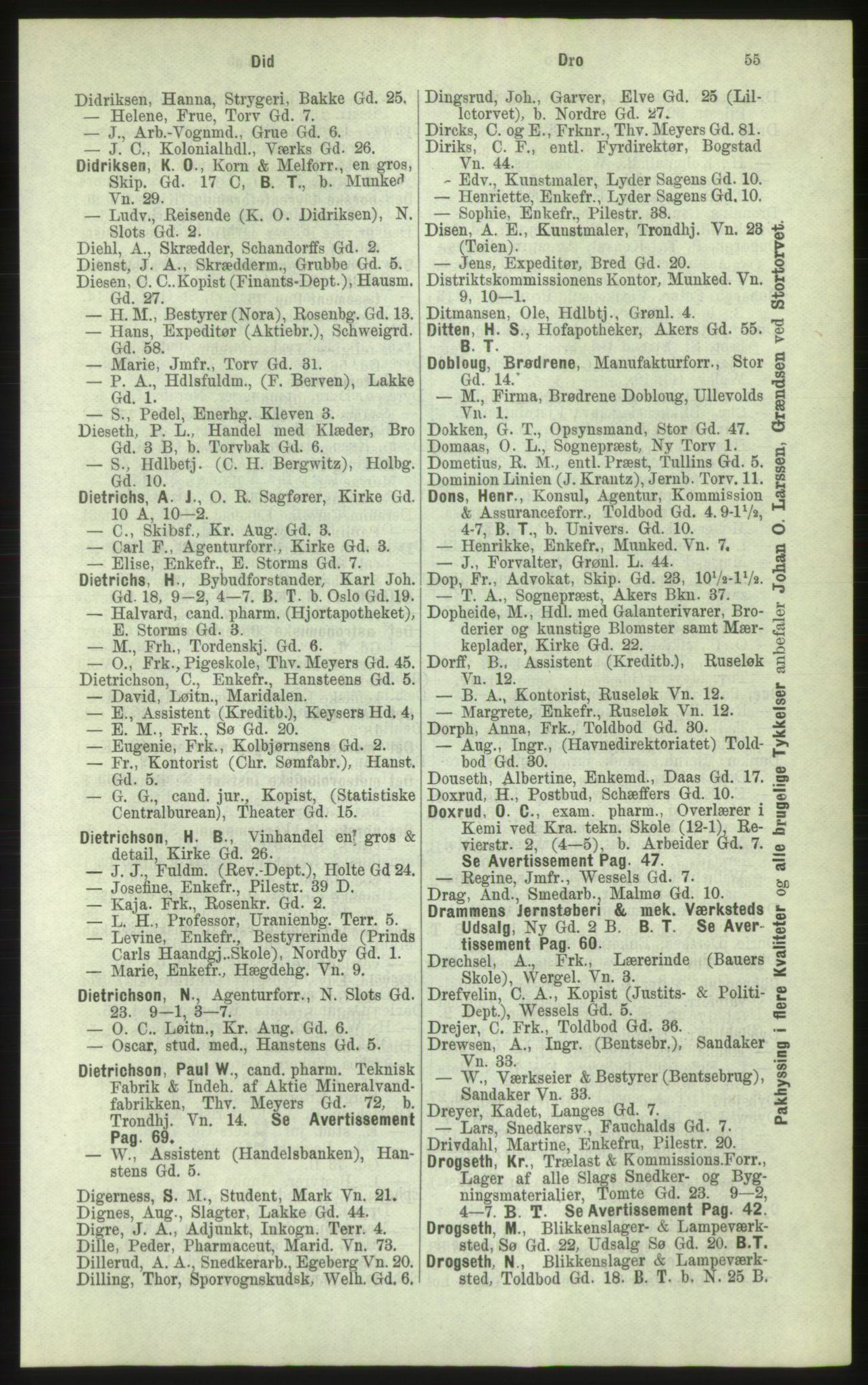 Kristiania/Oslo adressebok, PUBL/-, 1884, s. 55