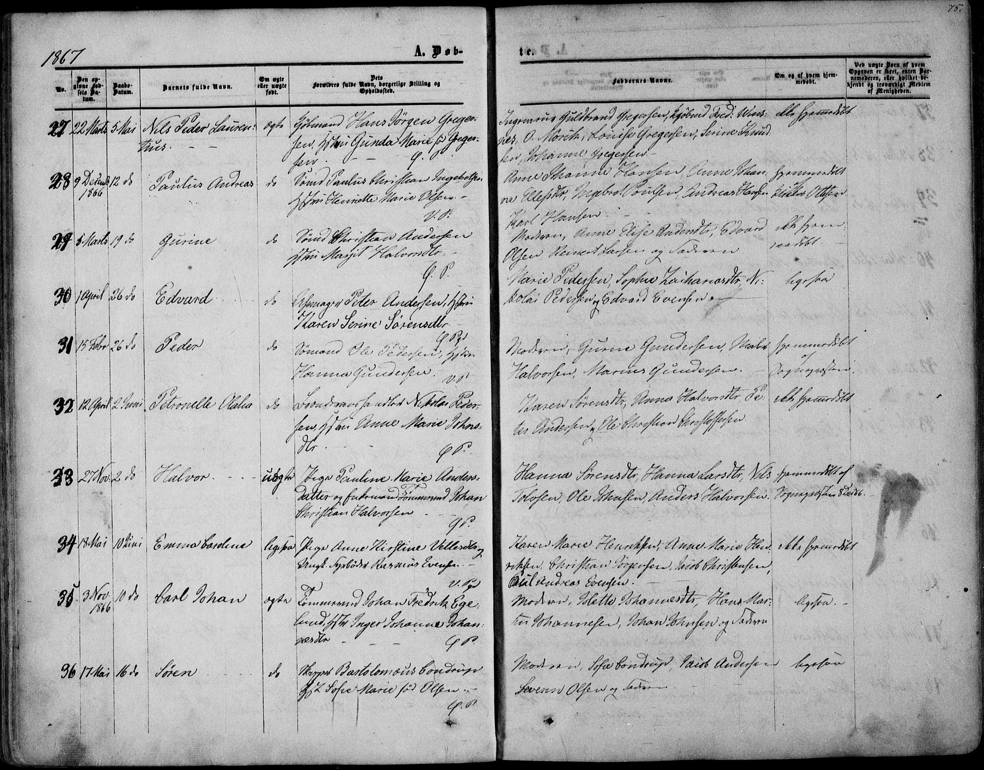 Porsgrunn kirkebøker , AV/SAKO-A-104/F/Fa/L0007: Ministerialbok nr. 7, 1858-1877, s. 75