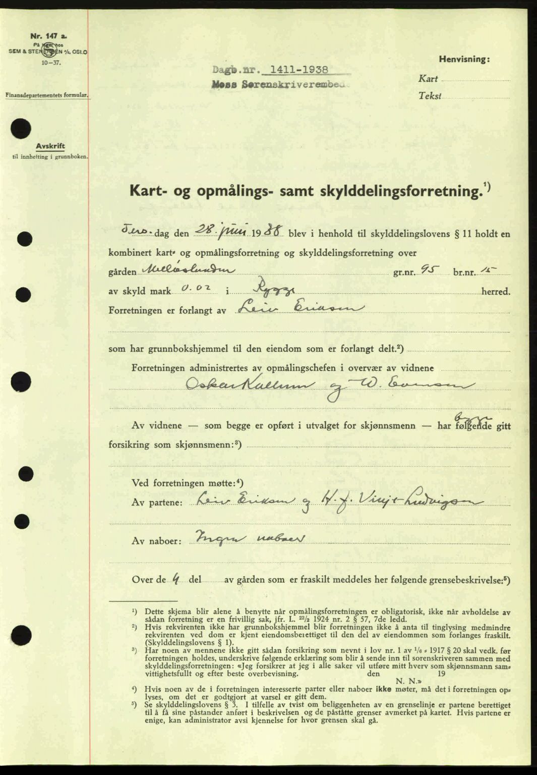 Moss sorenskriveri, SAO/A-10168: Pantebok nr. A4, 1938-1938, Dagboknr: 1411/1938