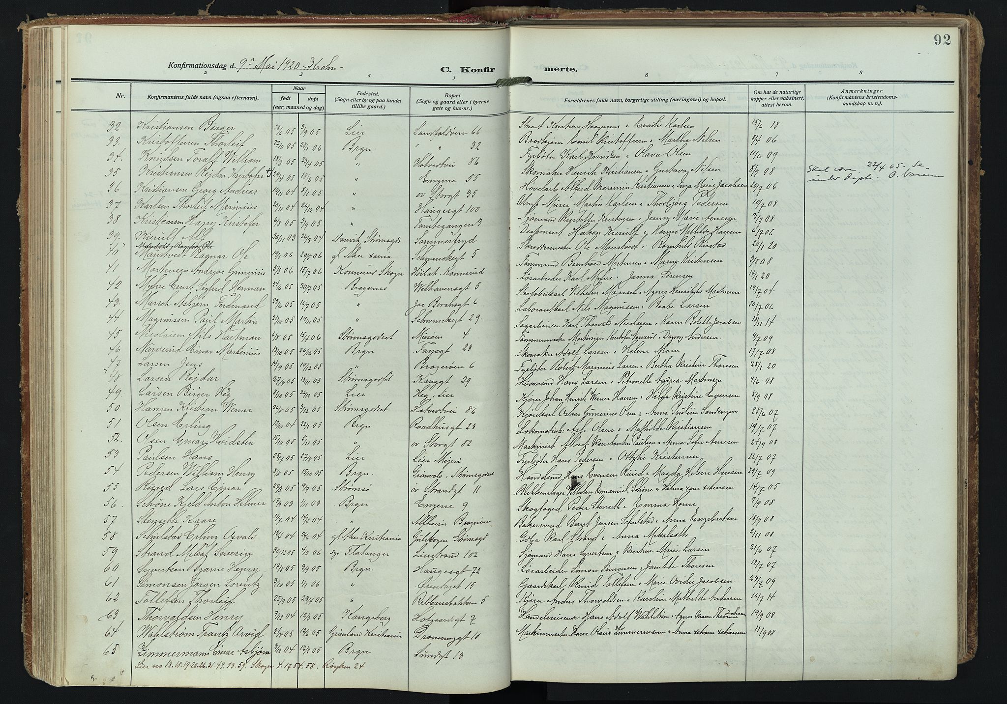 Bragernes kirkebøker, AV/SAKO-A-6/F/Fc/L0008: Ministerialbok nr. III 8, 1909-1921, s. 92