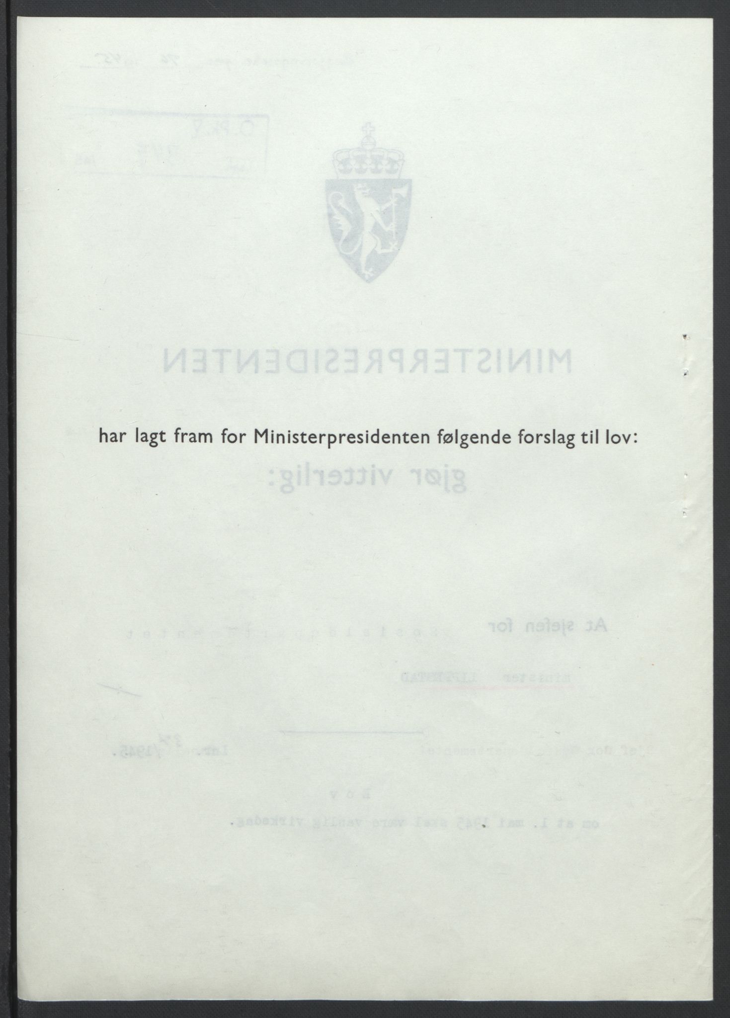 NS-administrasjonen 1940-1945 (Statsrådsekretariatet, de kommisariske statsråder mm), RA/S-4279/D/Db/L0101/0001: -- / Lover og vedtak, 1945, s. 151